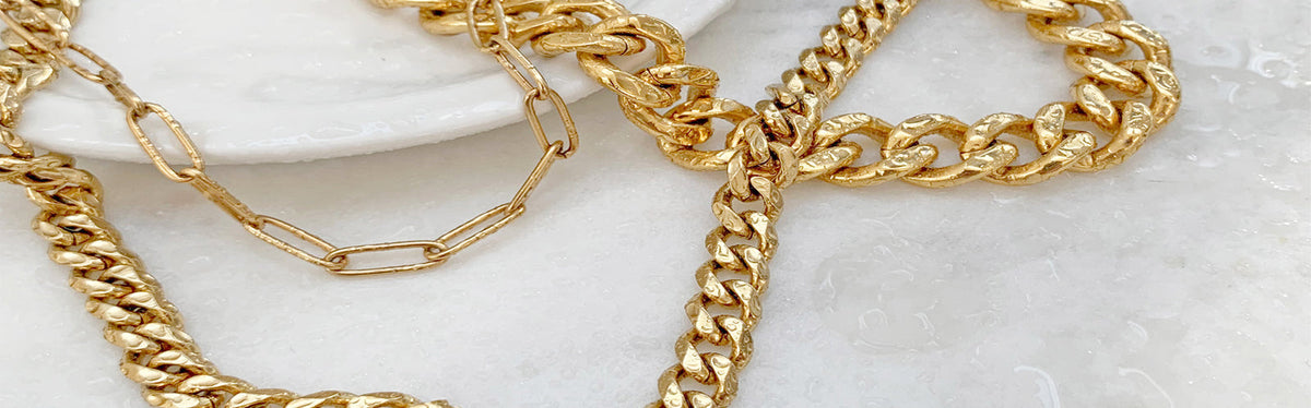 Waterproof gold and silver chain necklaces for women, tarnish-free and shower-safe, made to layer.
