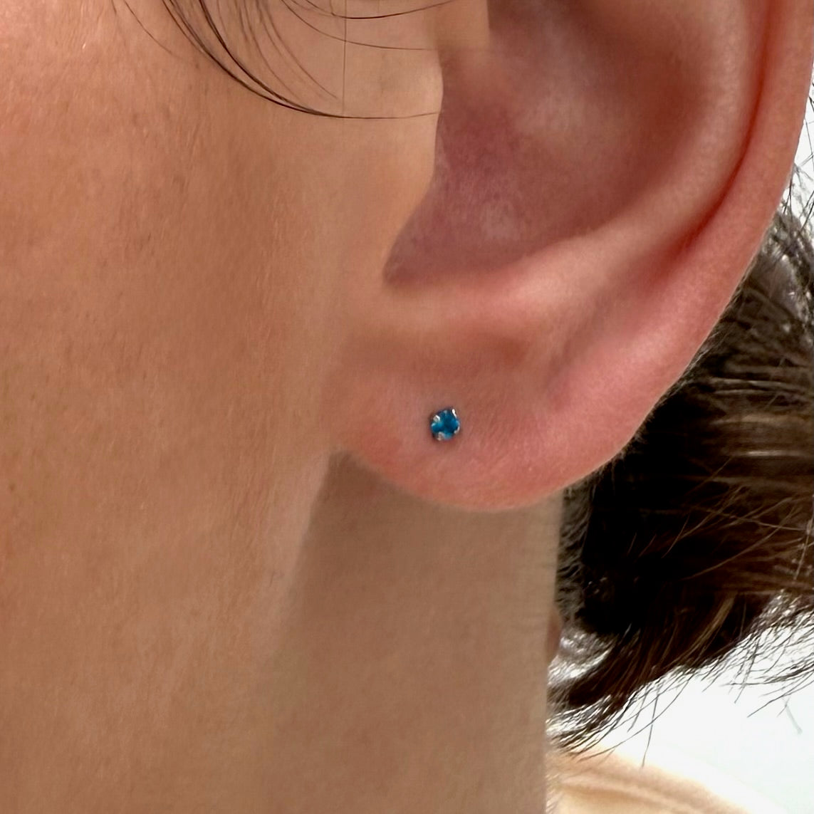 DAINTY SILVER STUD EARRINGS COBALT BLUE SAMPLE