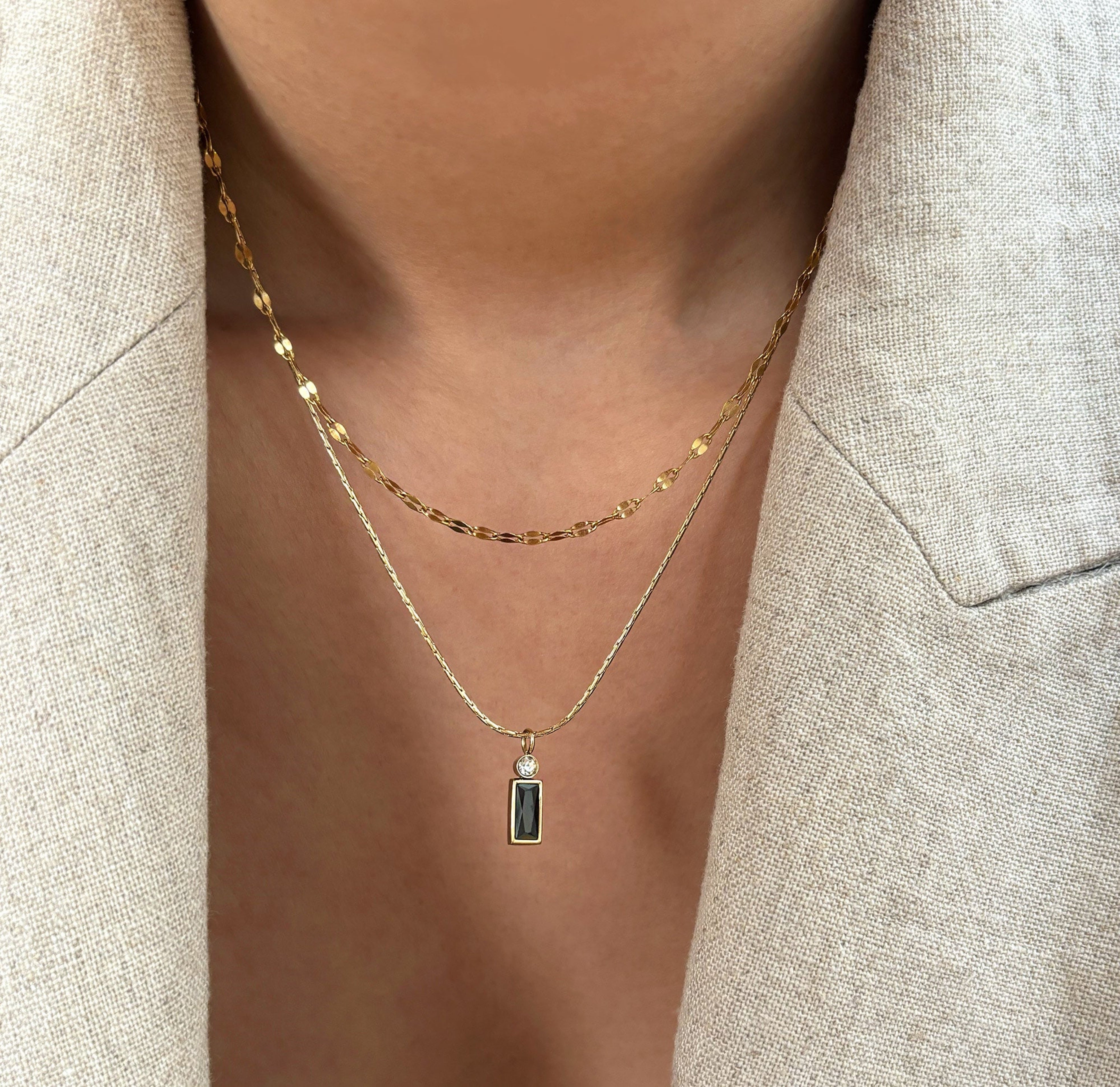 gold dainty black pendant necklace stack  birthday gift waterproof jewelry