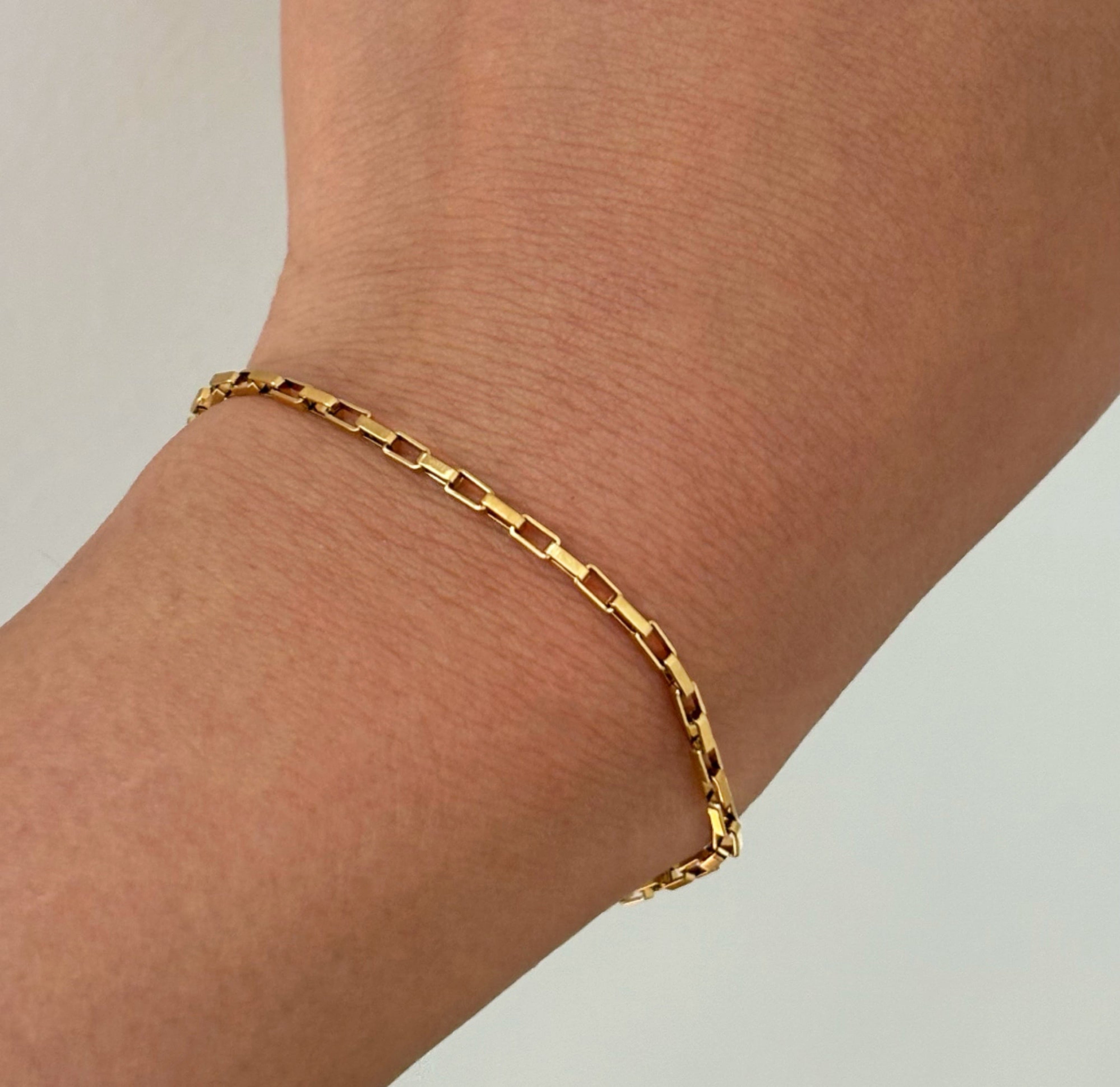 gold dainty box chain bracelet water resistant jewelry