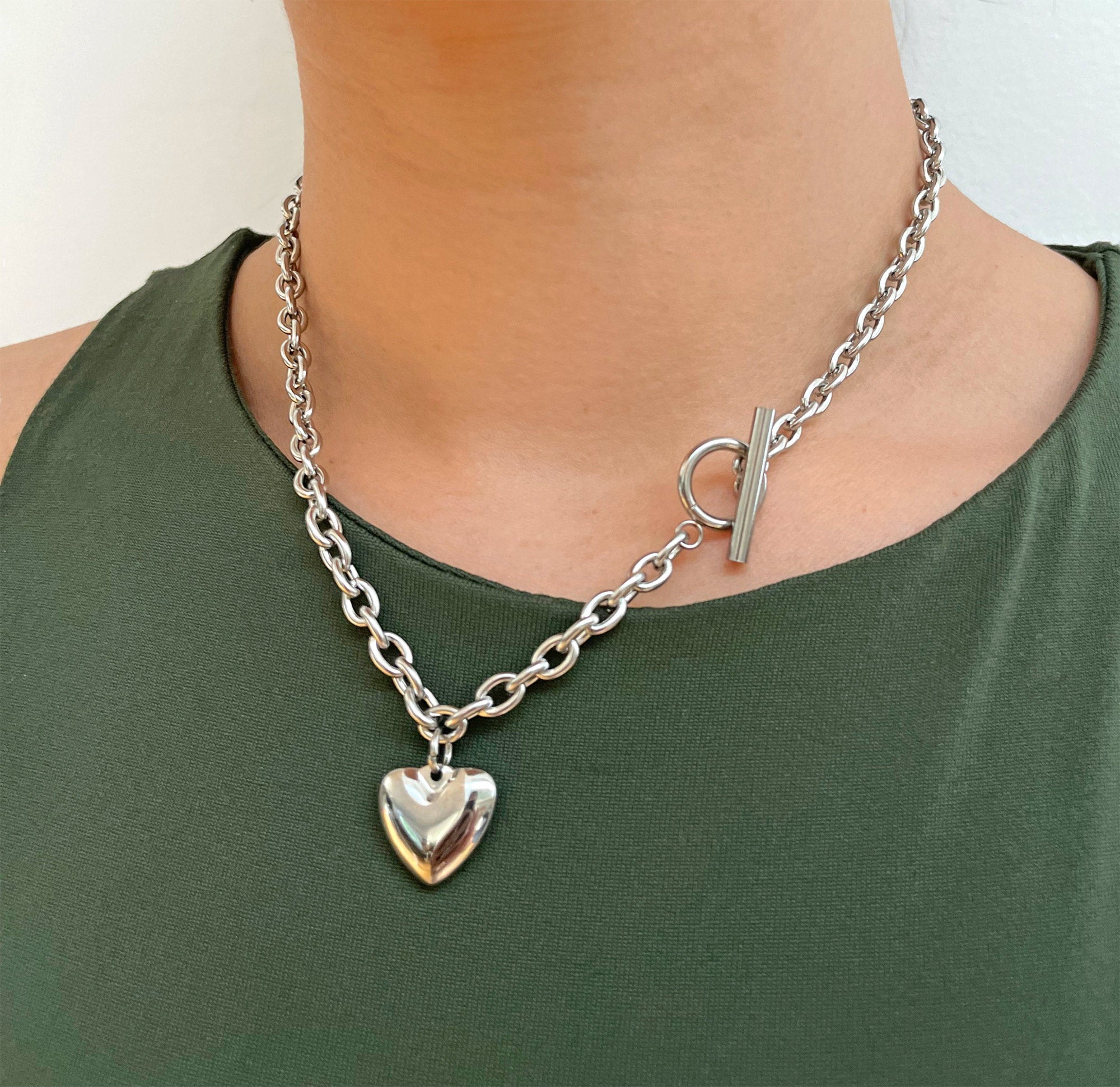 silver toggle heart necklace waterproof jewelry