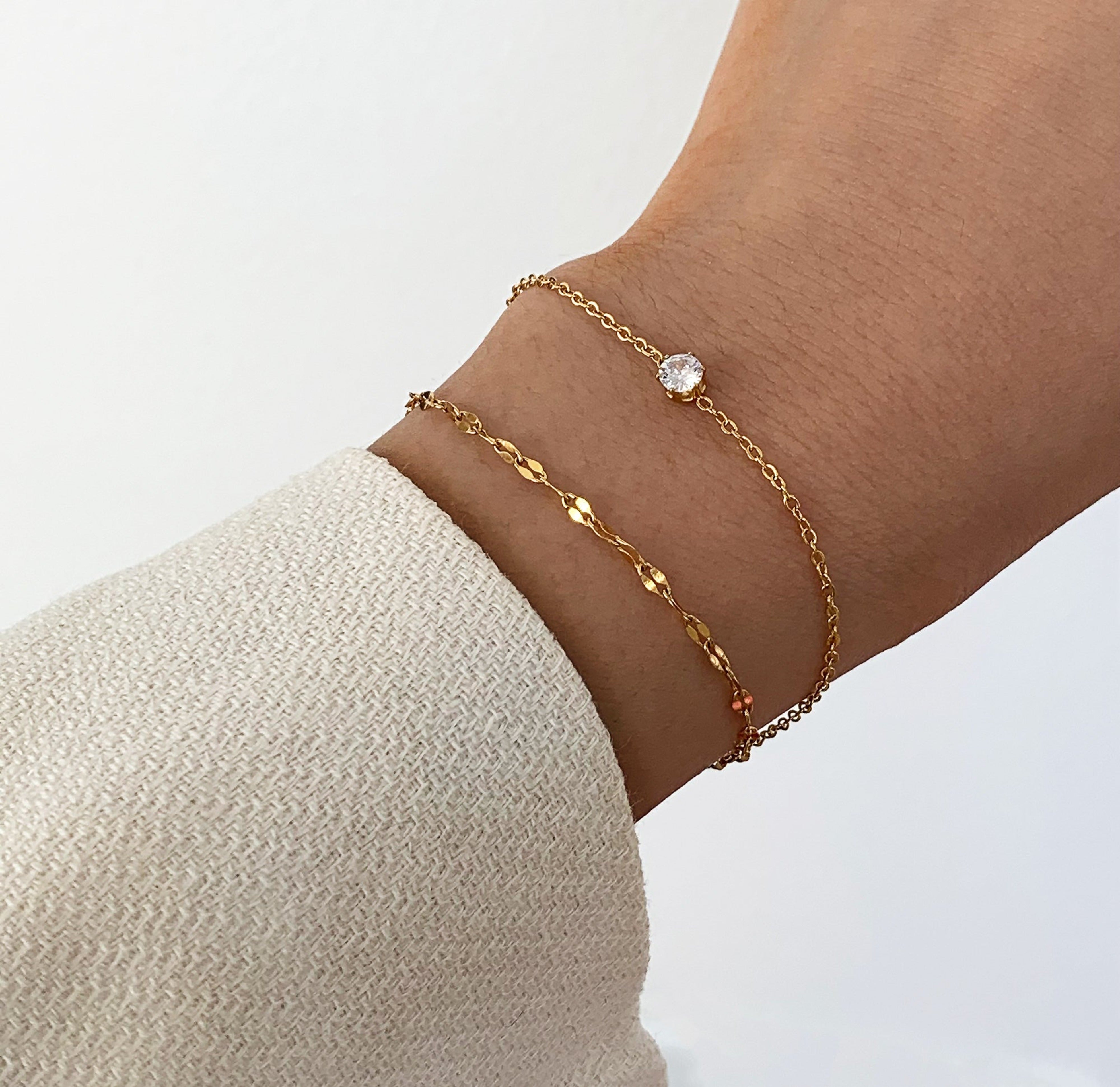 dainty gold solitaire bracelet waterproof jewelry
