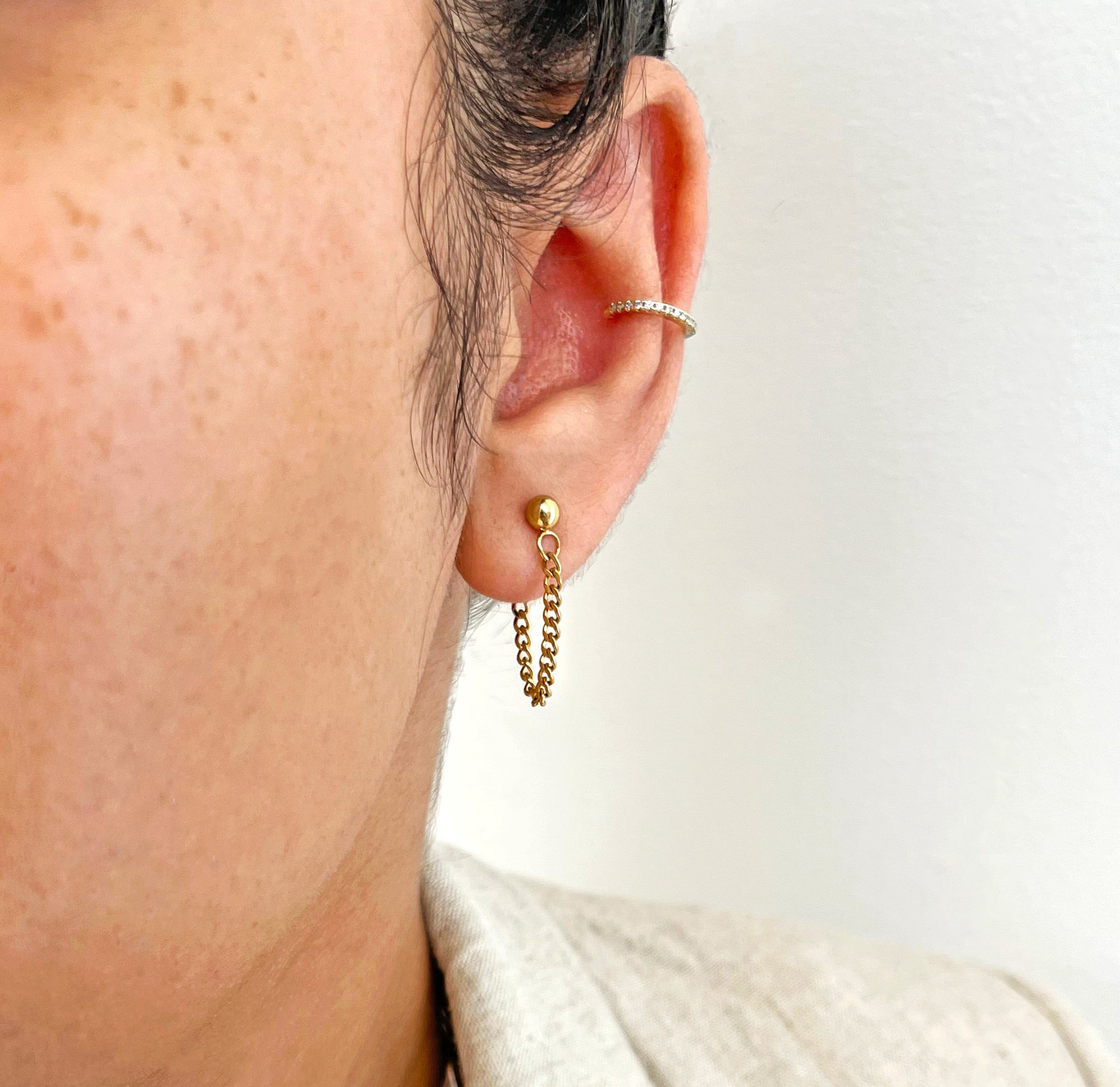 gold dainty loop chain earrings waterproof jewelry