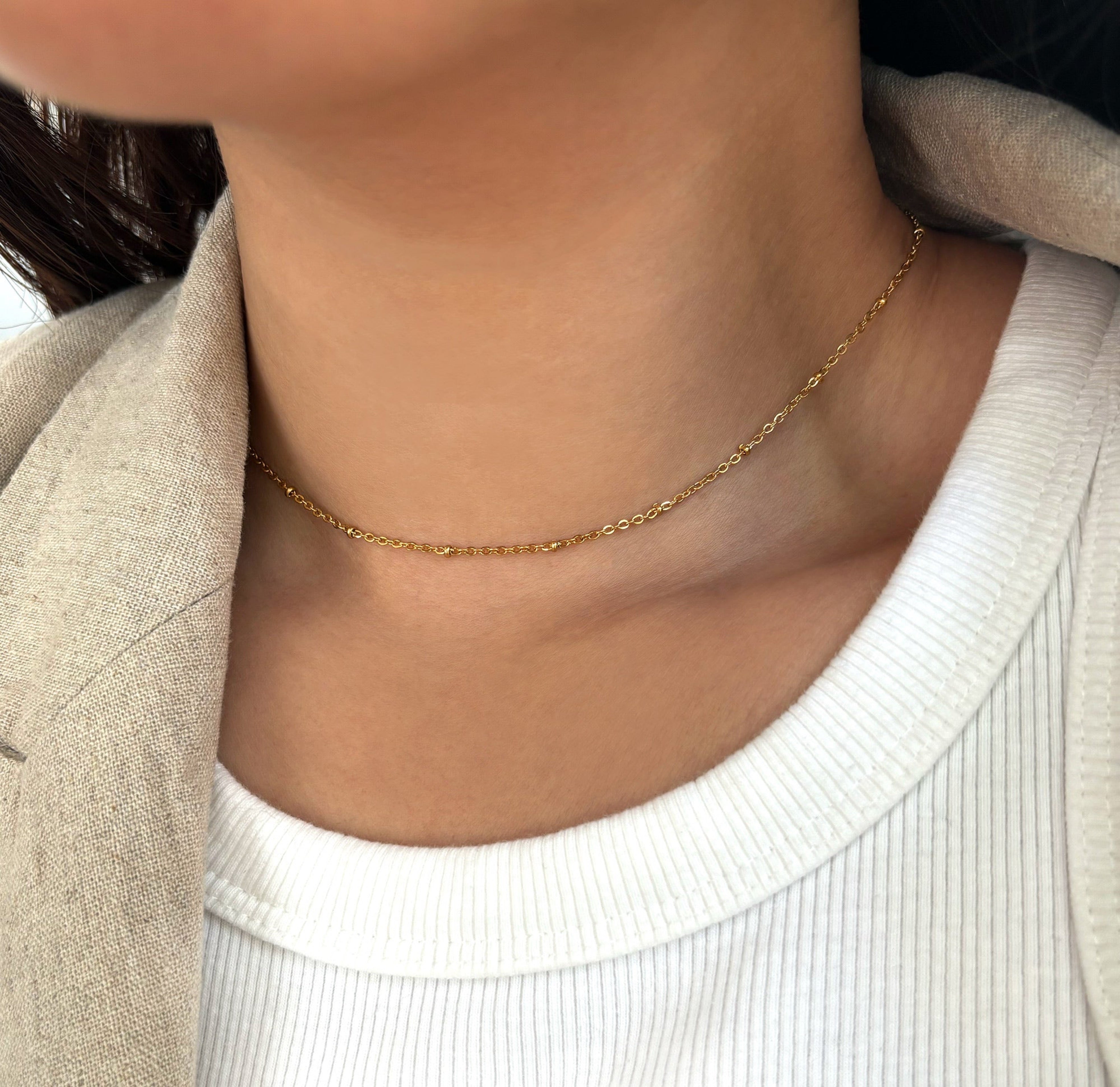 dainty gold satellite chain necklace