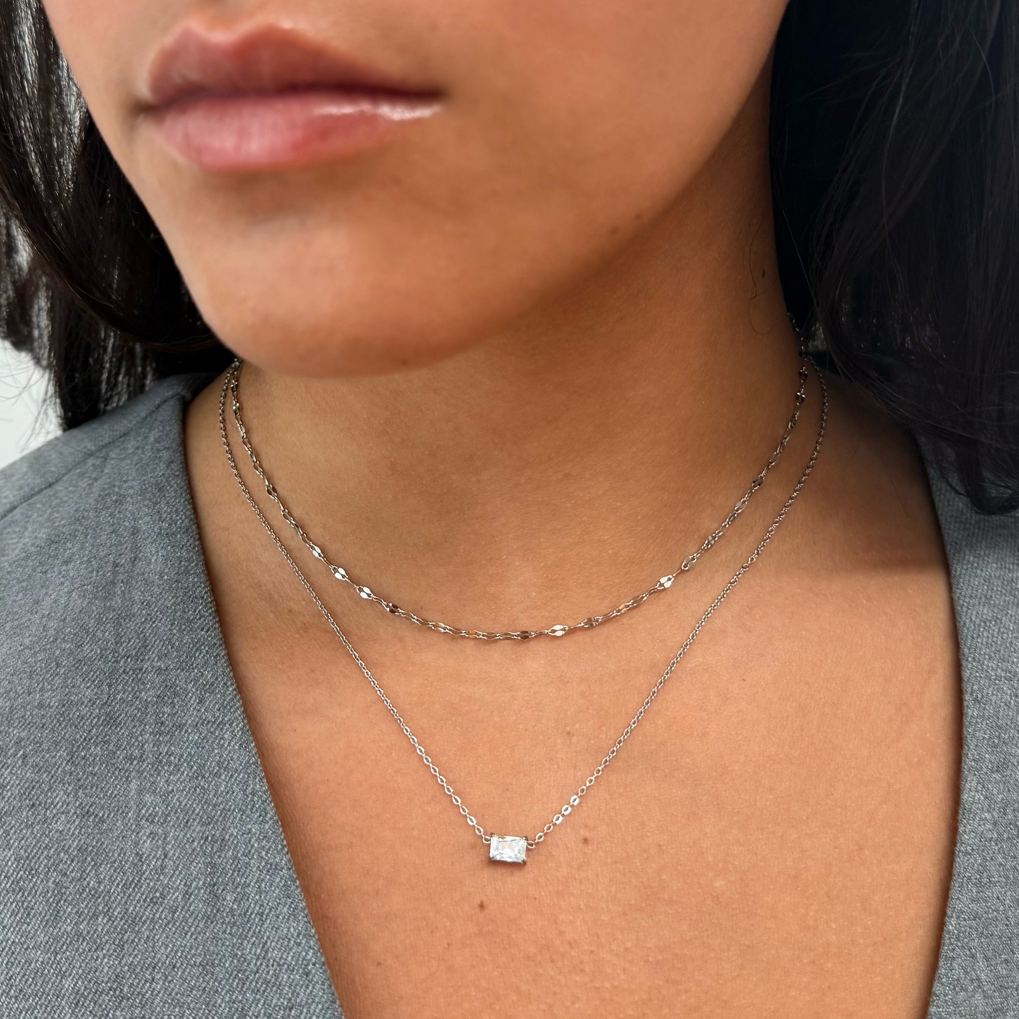 PEYTON SILVER DAINTY EMERALD CZ DIAMOND PENDANT NECKLACE