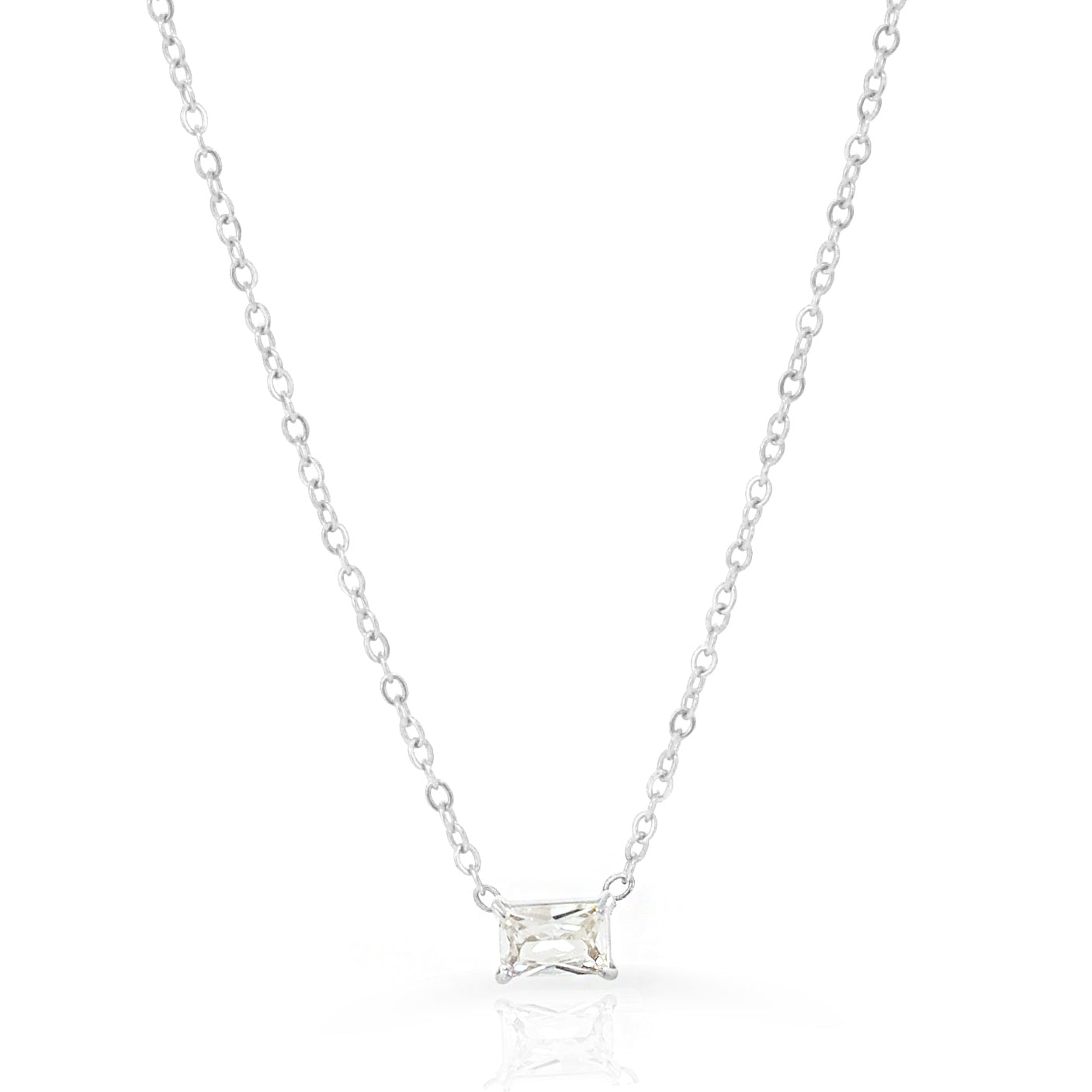 PEYTON SILVER DAINTY EMERALD CZ DIAMOND PENDANT NECKLACE