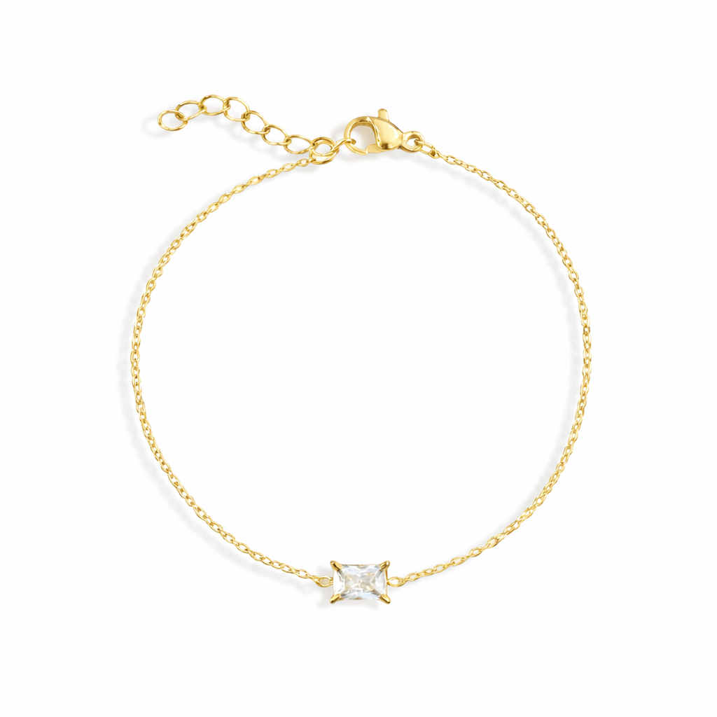 dainty gold emerald cut pendant bracelet