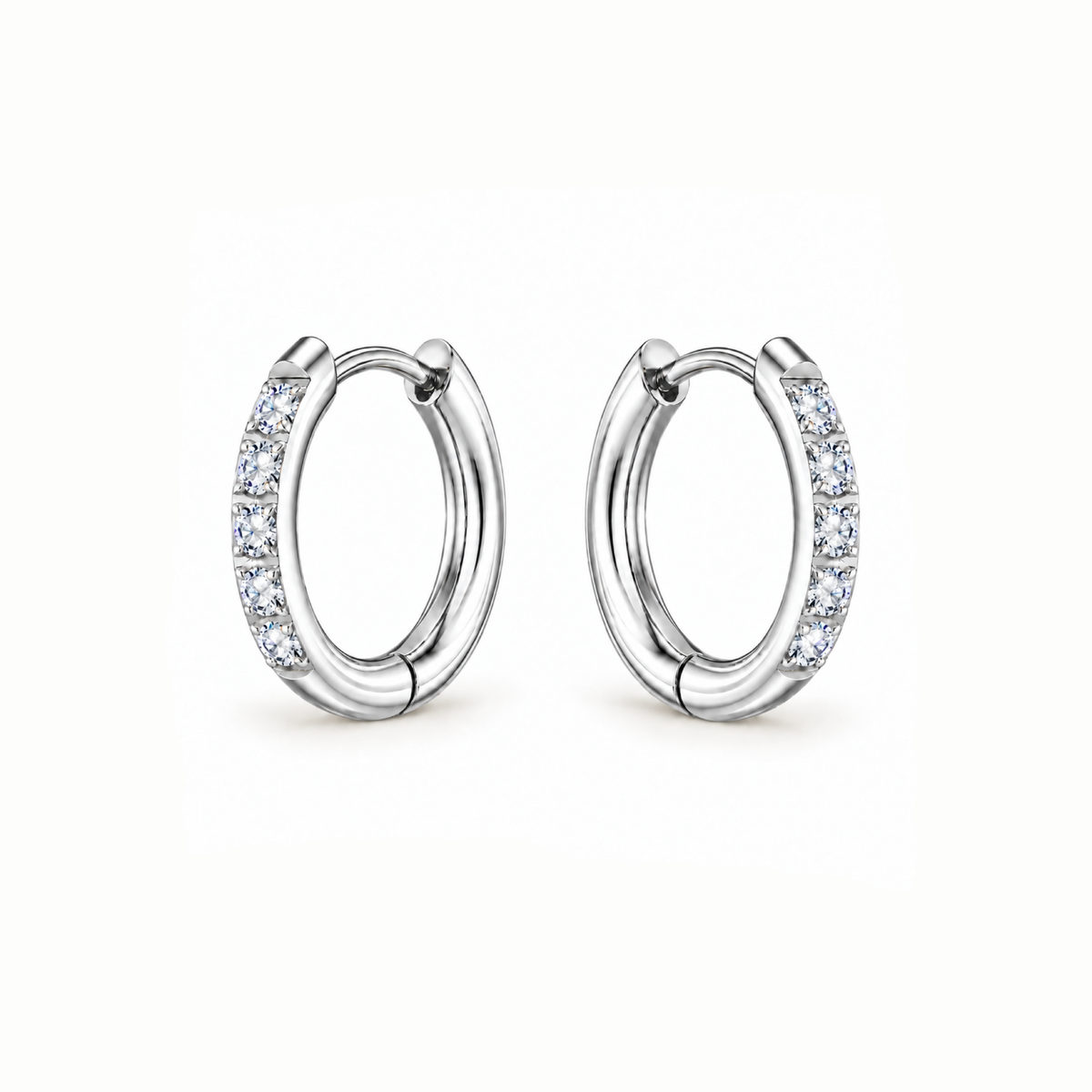 dainty silver half eternity huggie hoop earrings