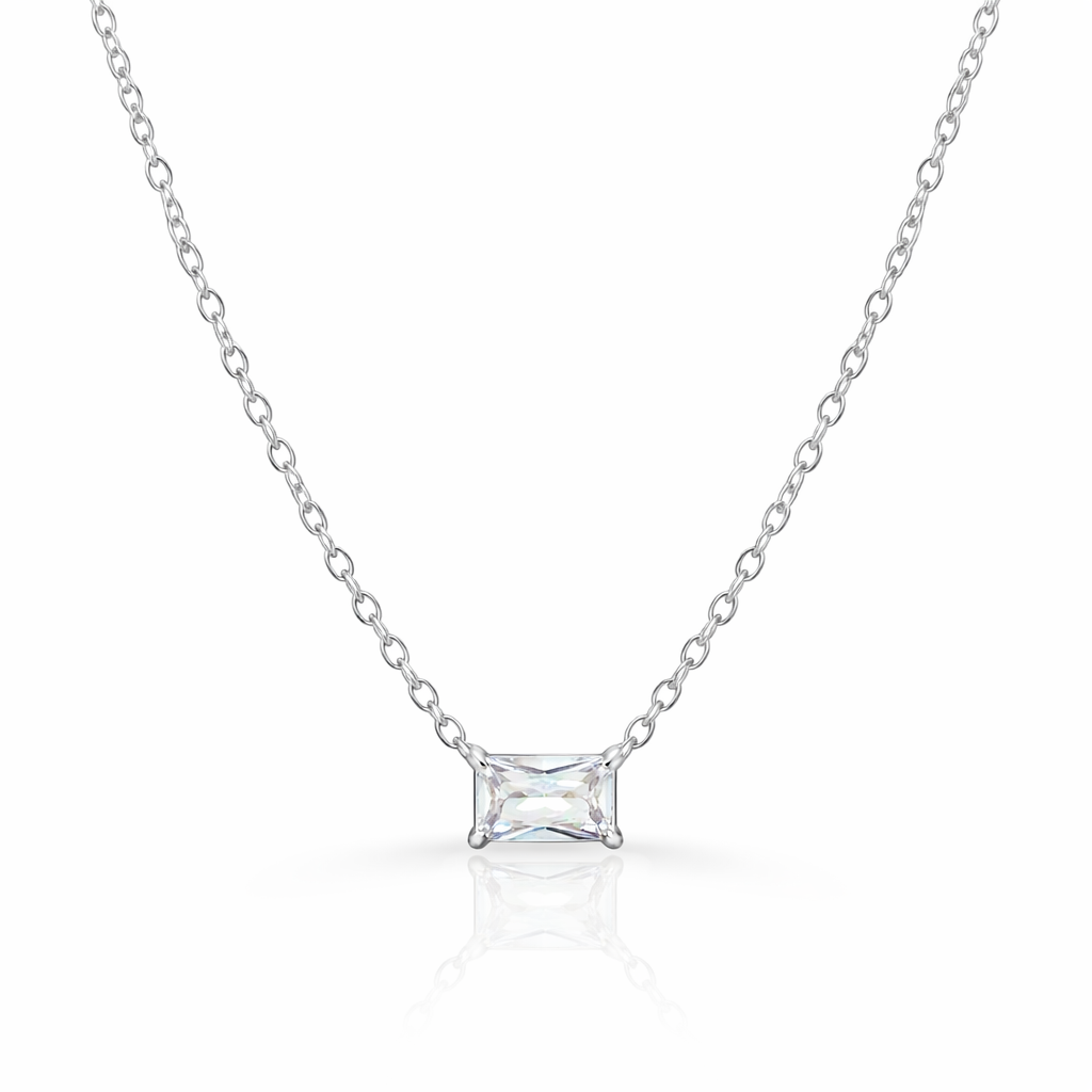 dainty silver emerald cut pendant necklace