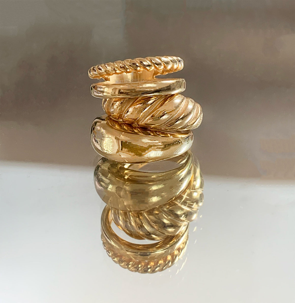 gold dome ring stack waterproof jewelry