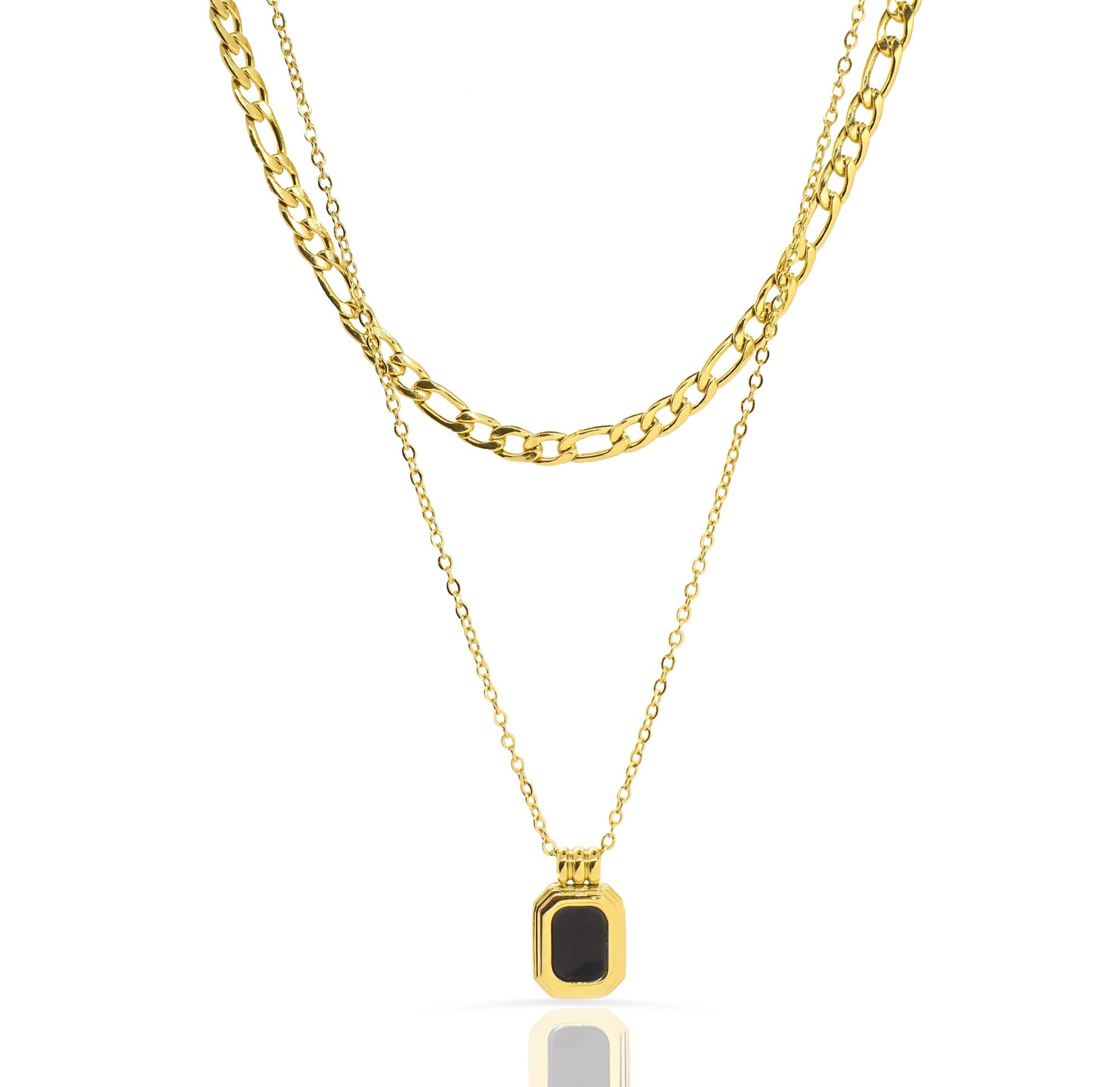 gold duo stack black pendant necklace water resistant jewelry