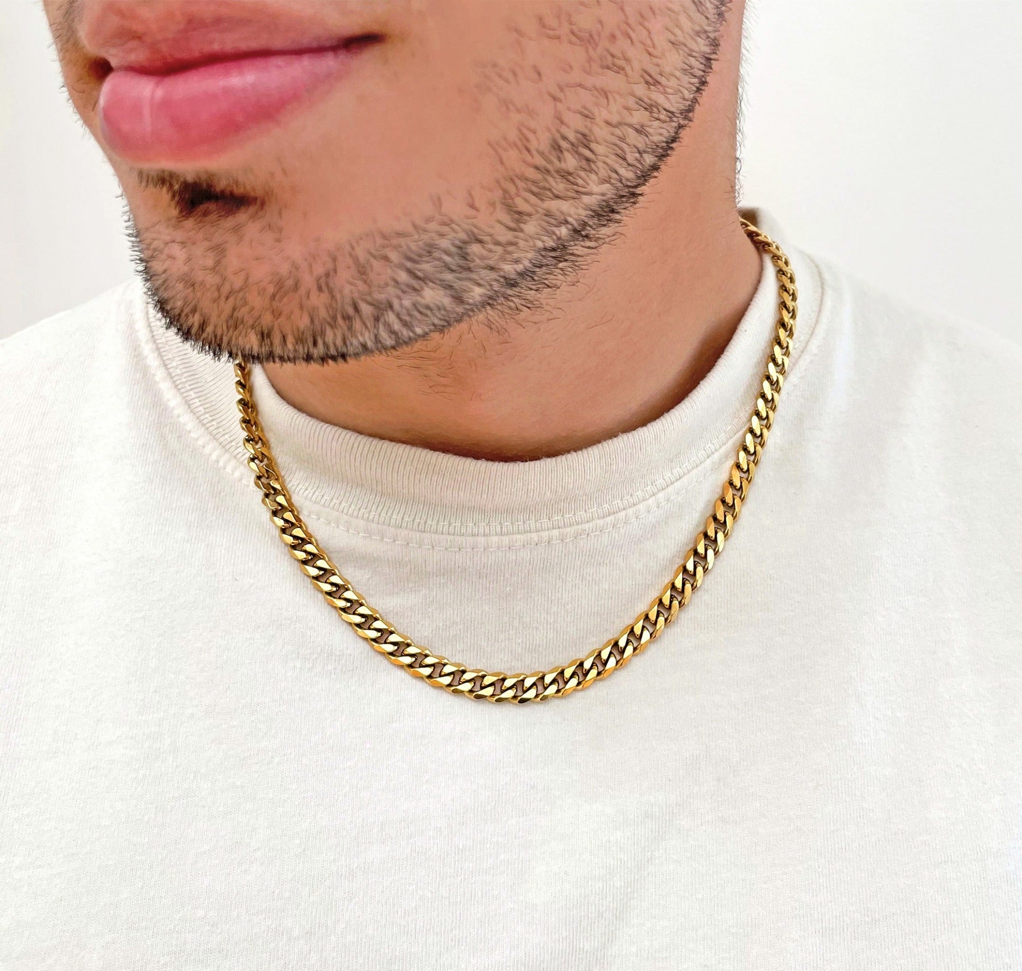 gold cuban necklace mens waterproof jewelry