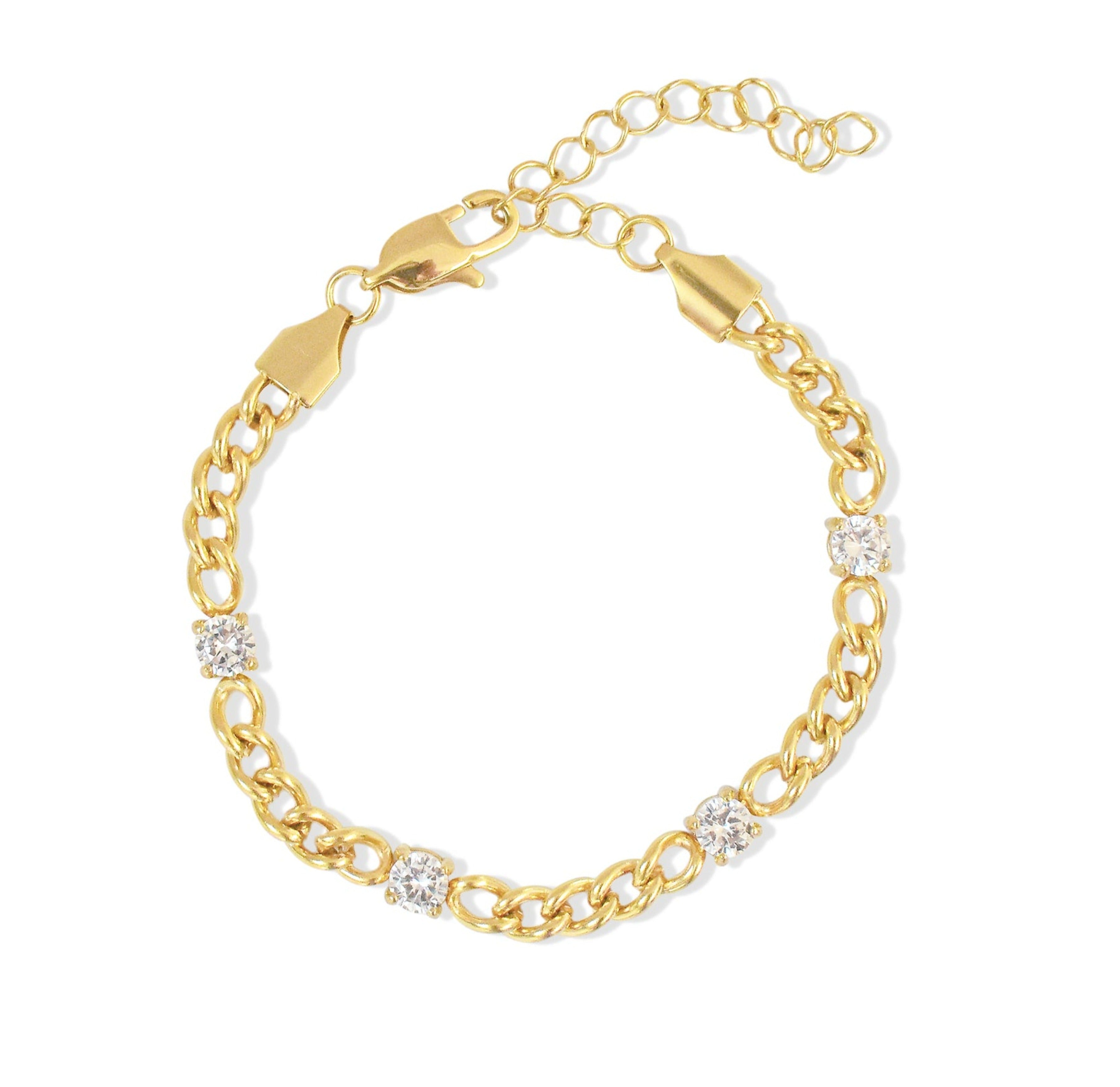 gold diamond curb chain bracelet waterproof jewelry