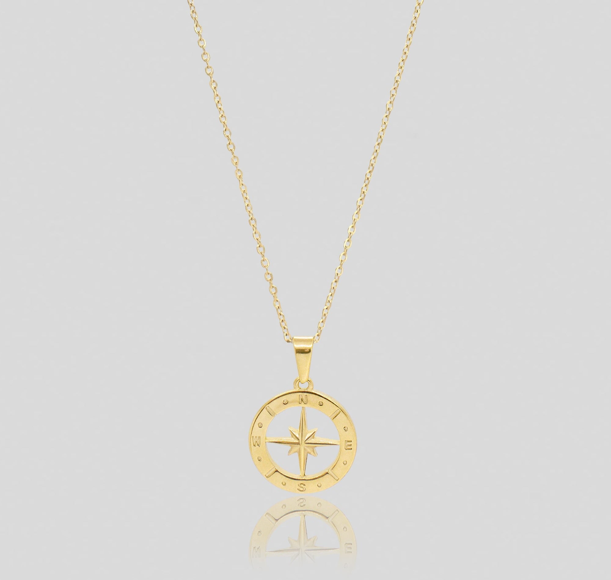 gold compass pendant necklace mens waterproof jewelry