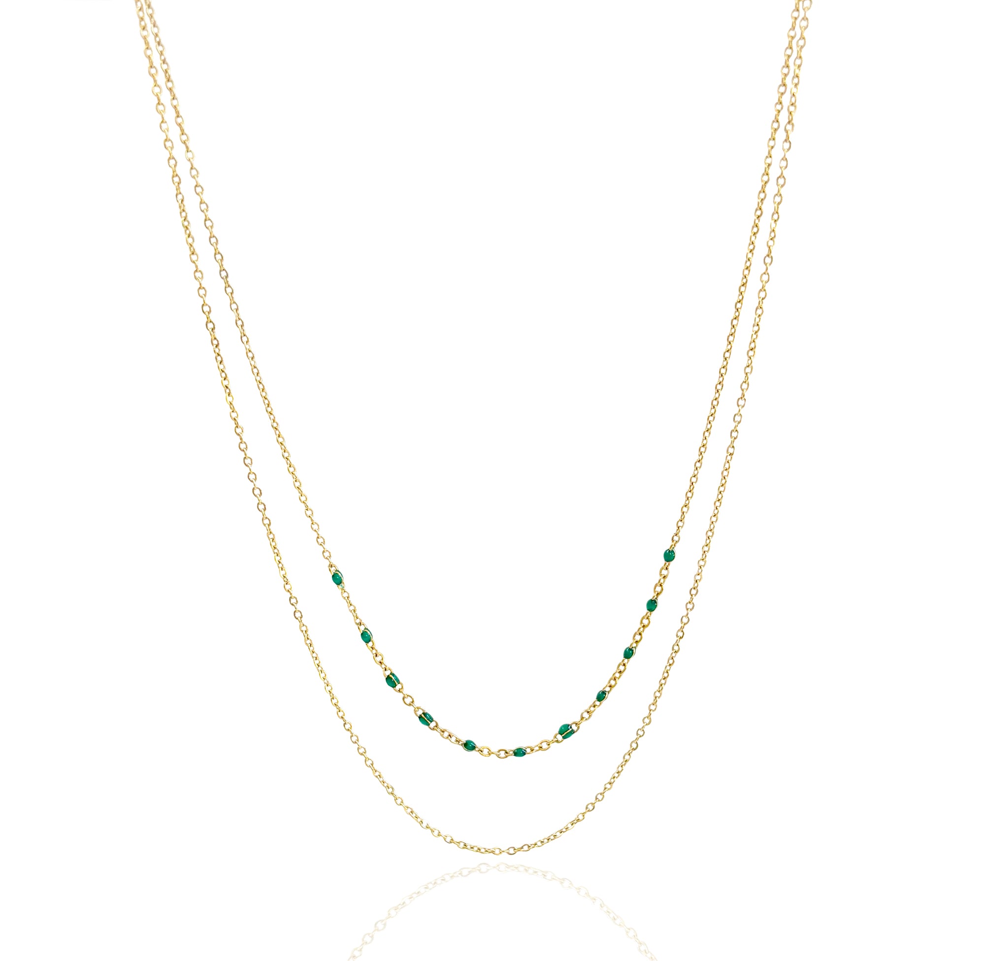 ROXI  DAINTY GOLD DUO GREEN BEADED NECKLACE