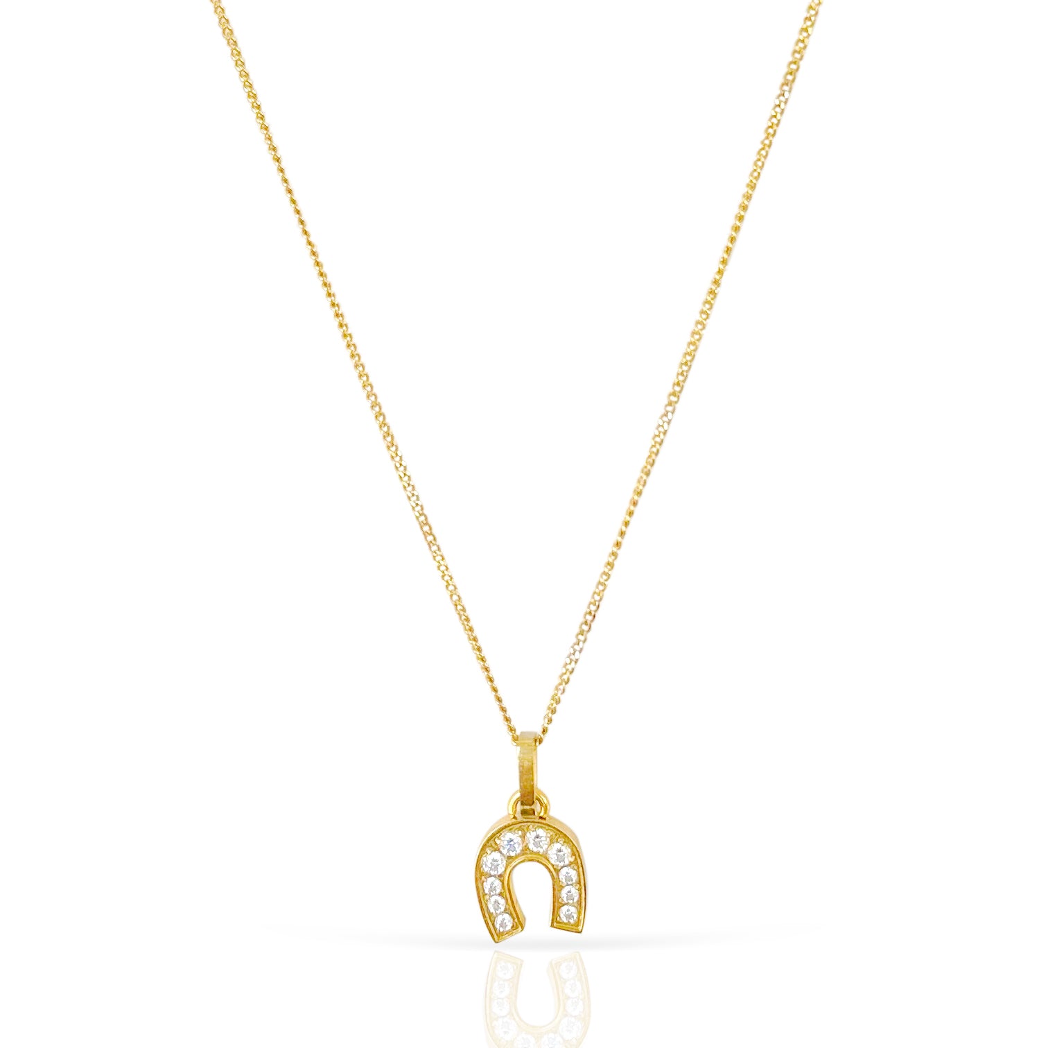 HEIDI DAINTY GOLD PAVE HORSE SHOE PENDANT NECKLACE SAMPLE