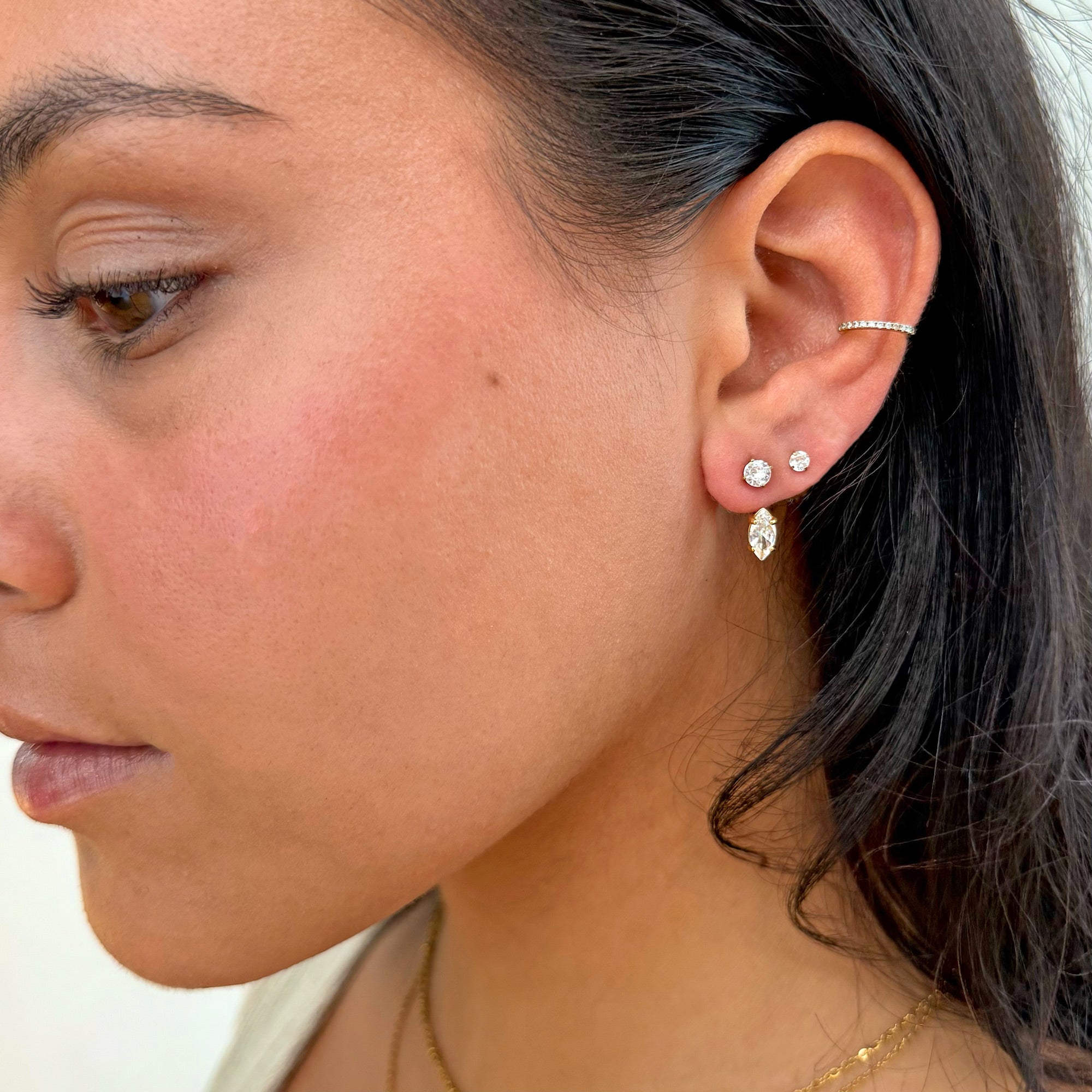PHOEBE GOLD MARQUIS DIAMOND STUD EAR JACKET EARRINGS