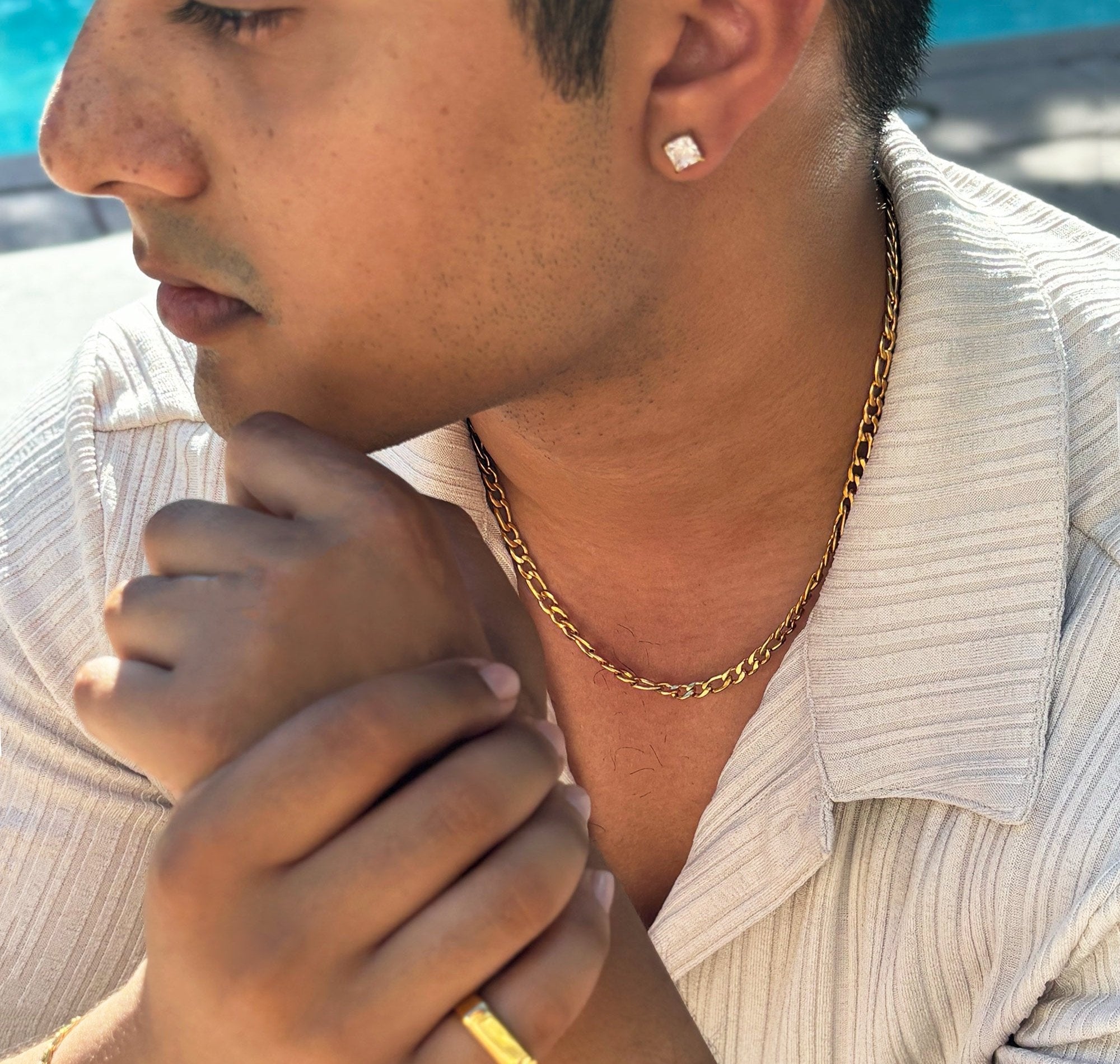 classic gold figaro chain necklace mens tarnish free jewelry