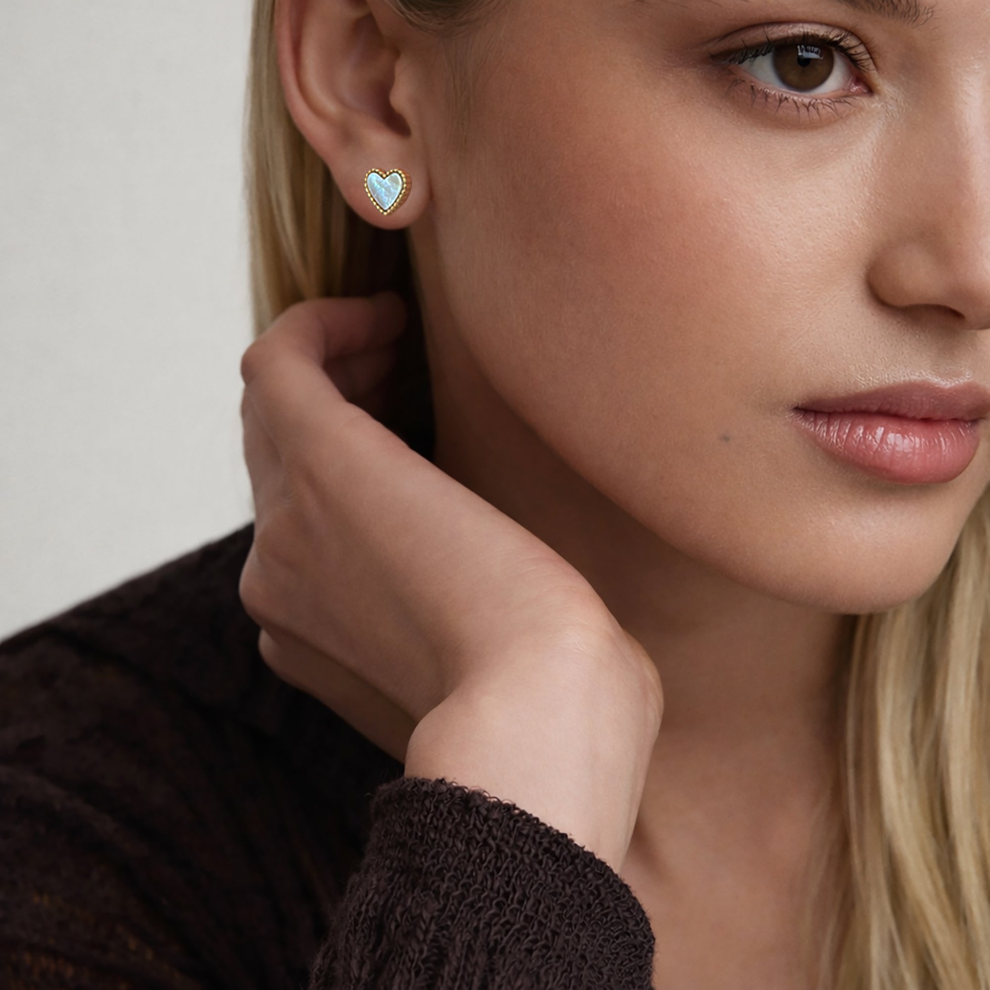 gold heart pearl earrings waterproof jewelry