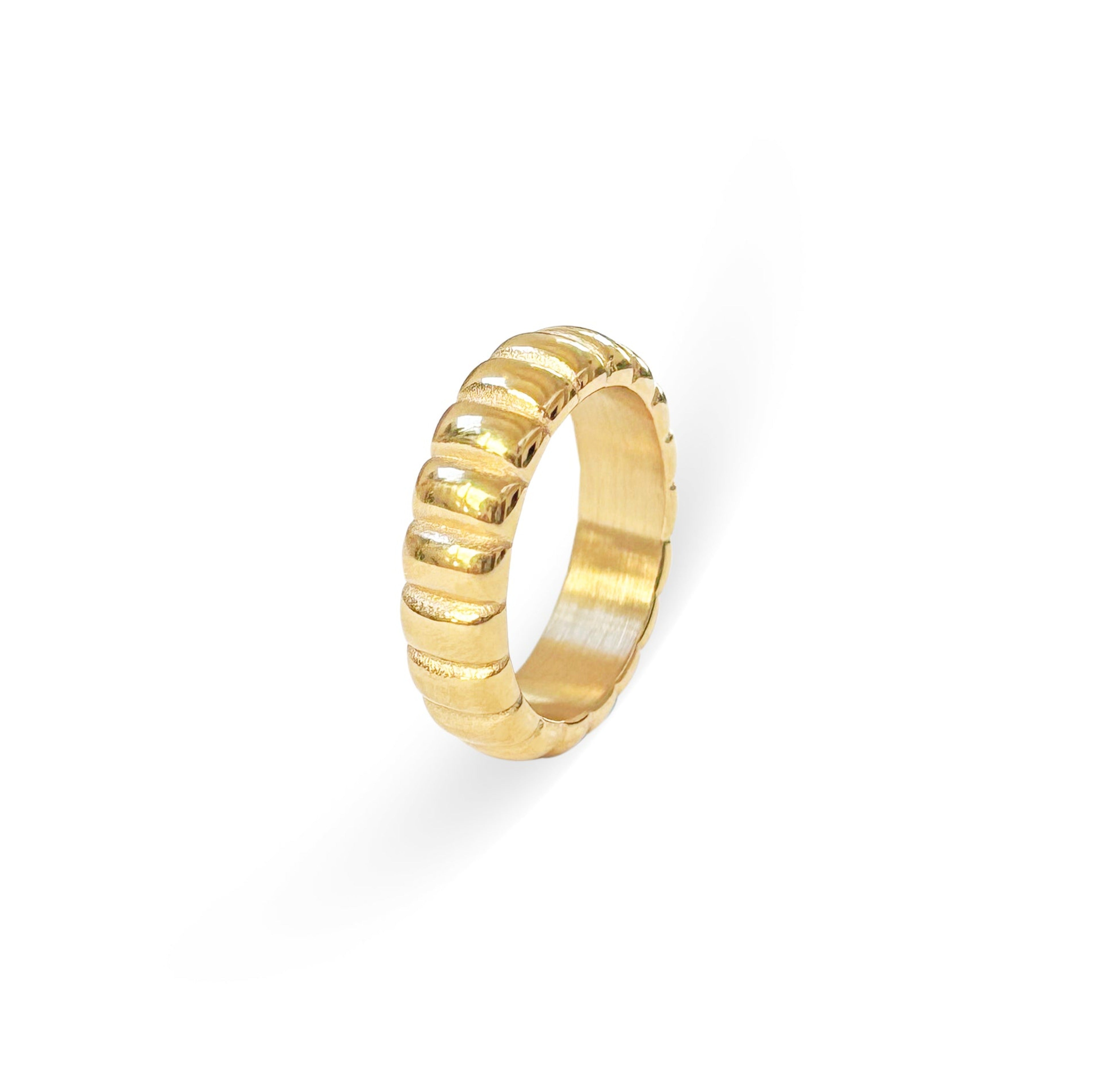 Gold ribbed ring band waterproof  rings