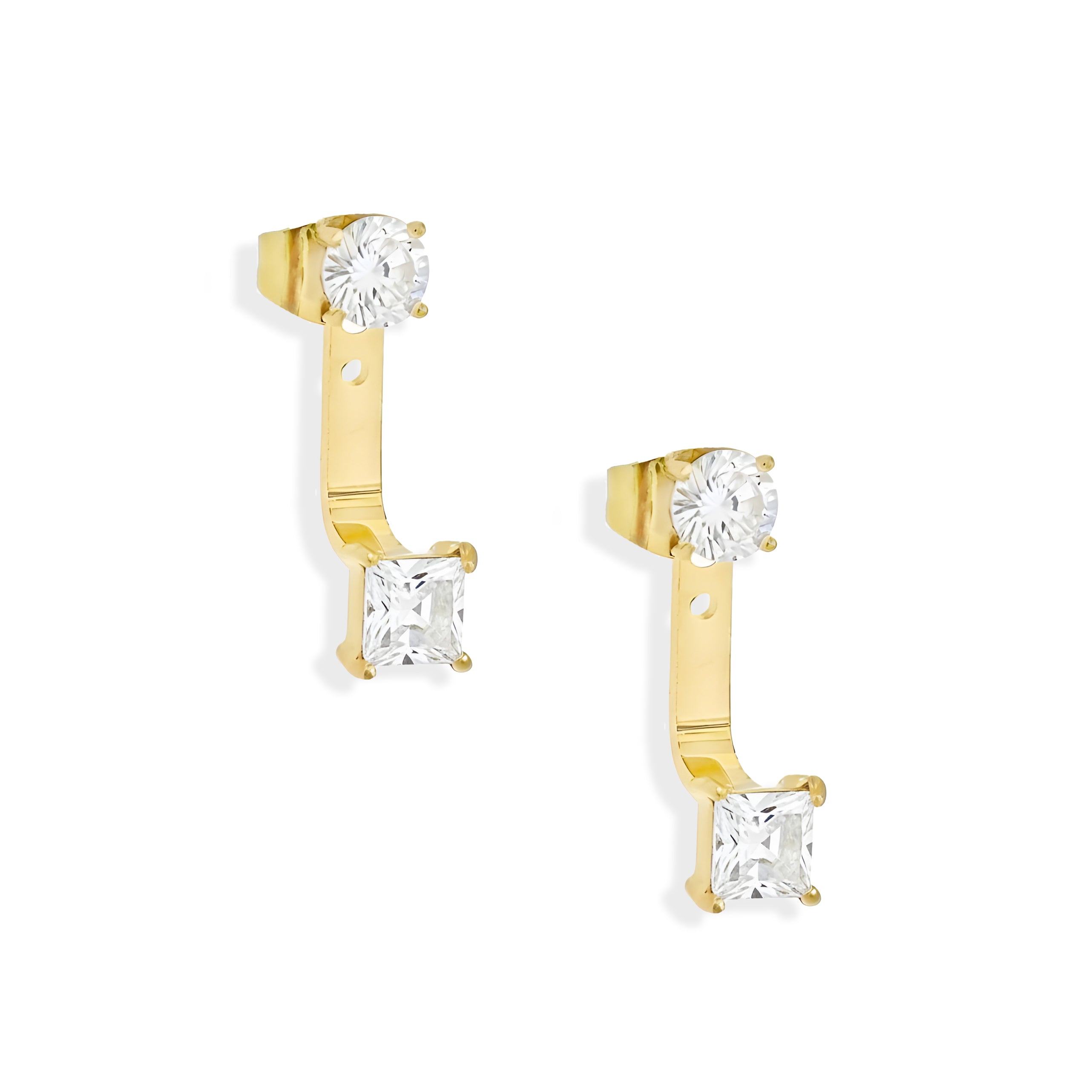 gold round and square diamond ear jacket waterproof jewelry