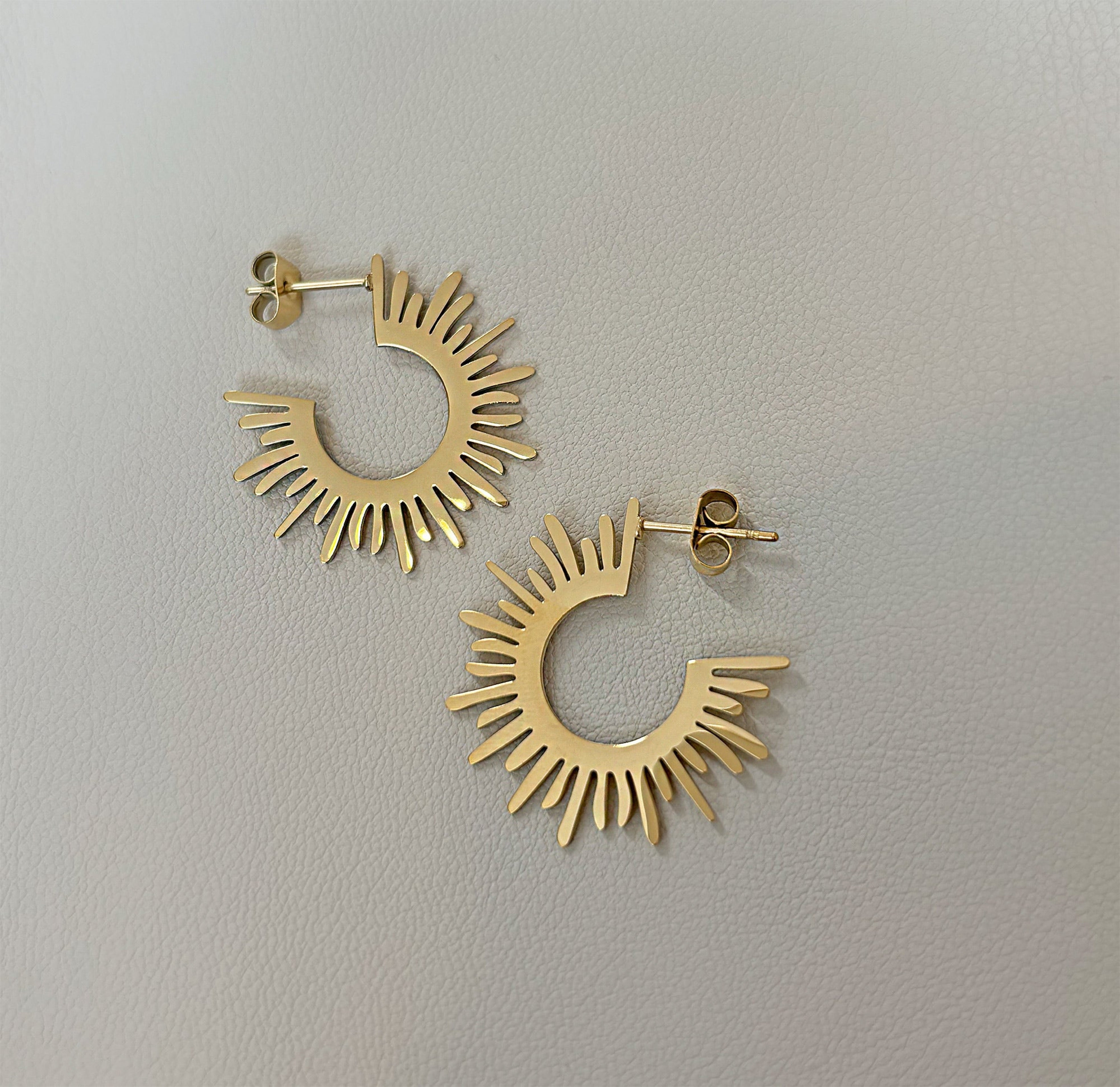 gold sun hoop earrings waterproof jewelry