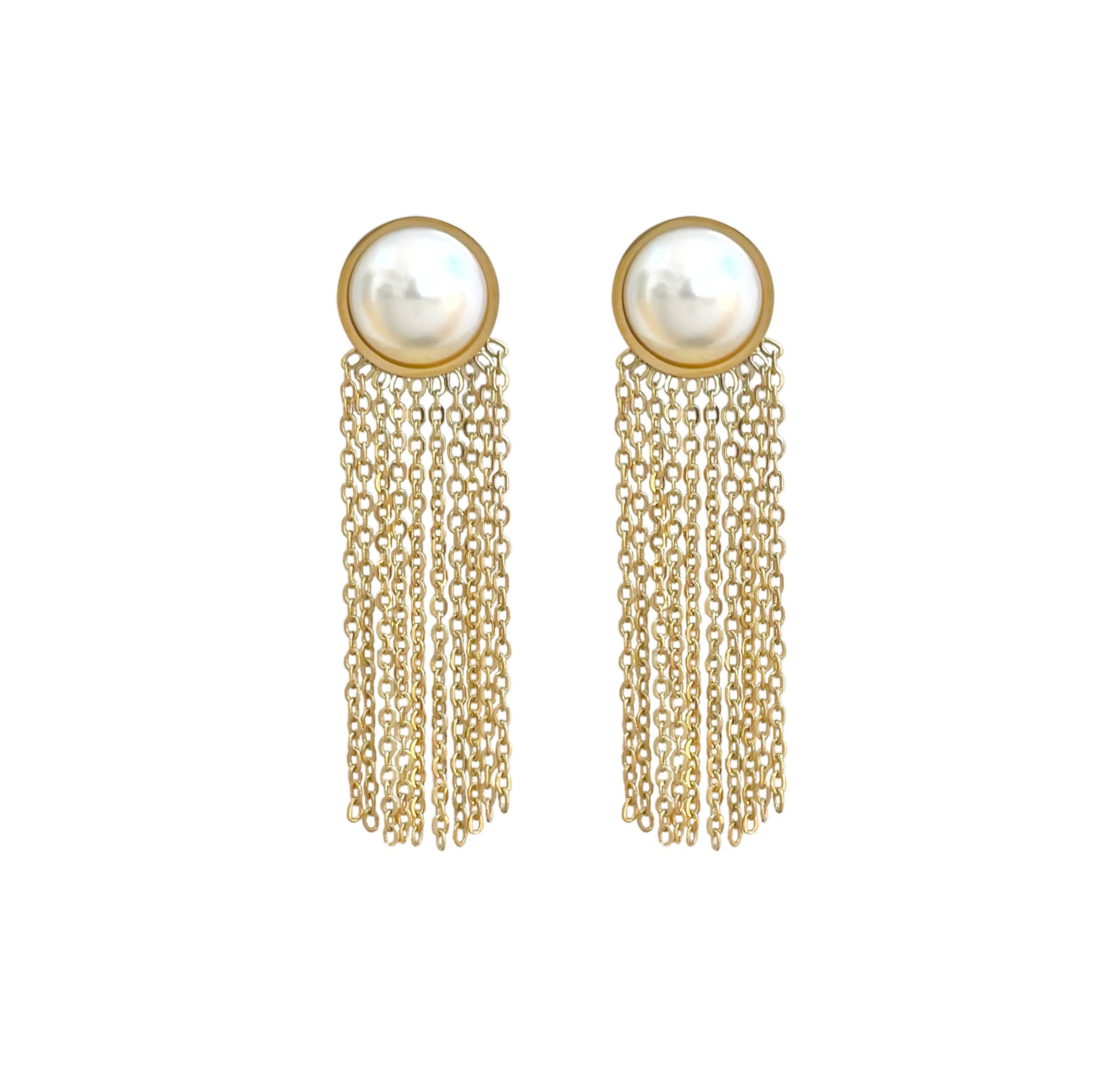 LOLITA GOLD PEARL TASSEL CHAIN EARRINGS SAMPLE