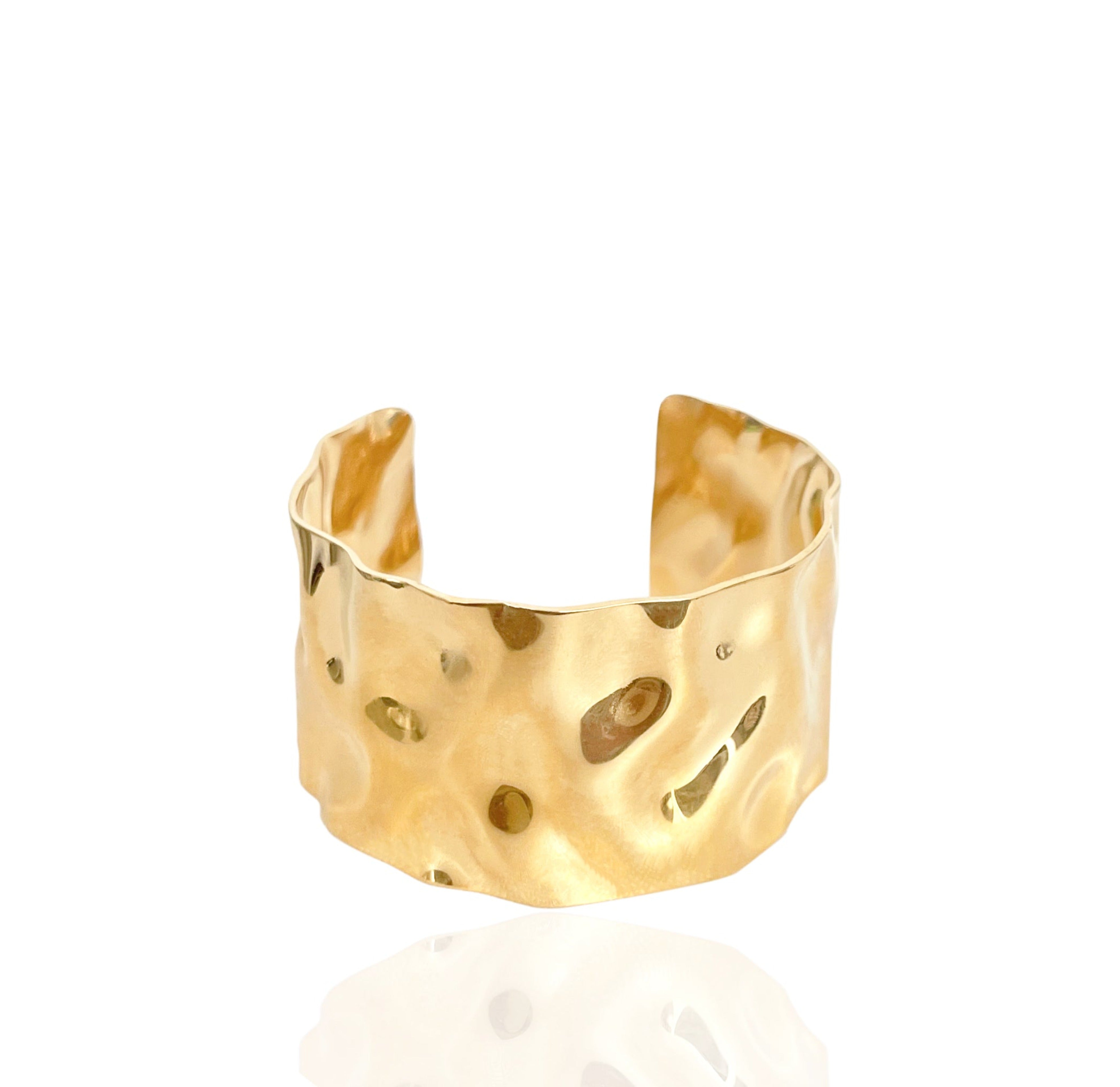 gold thick hammered cuff bracelet waterproof jewelry