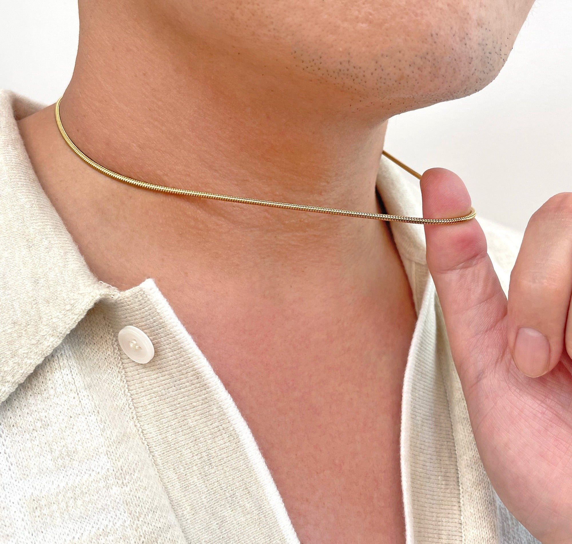 gold round snake chain necklace mens waterproof jewelry