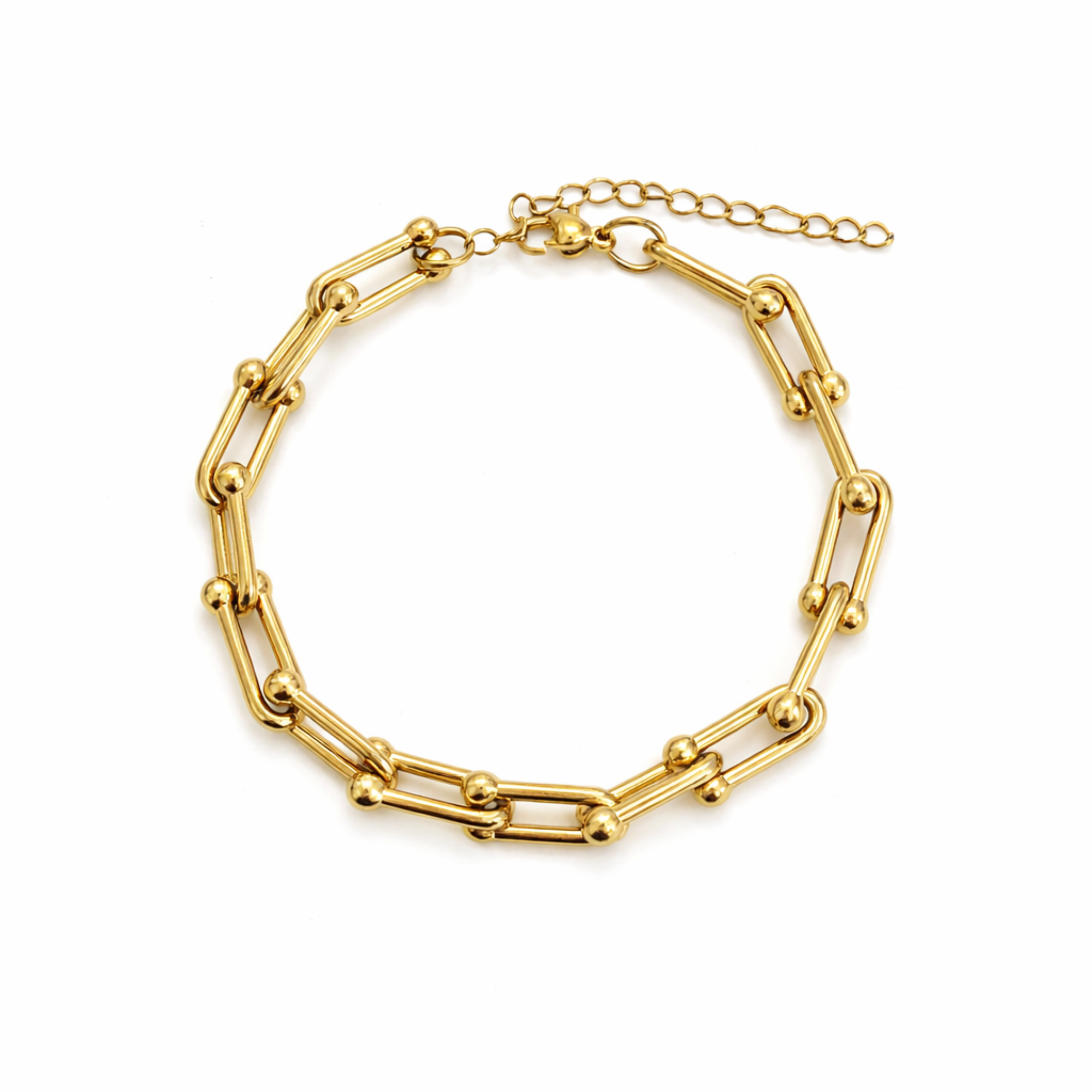Gold hardware chain bracelet on a white background