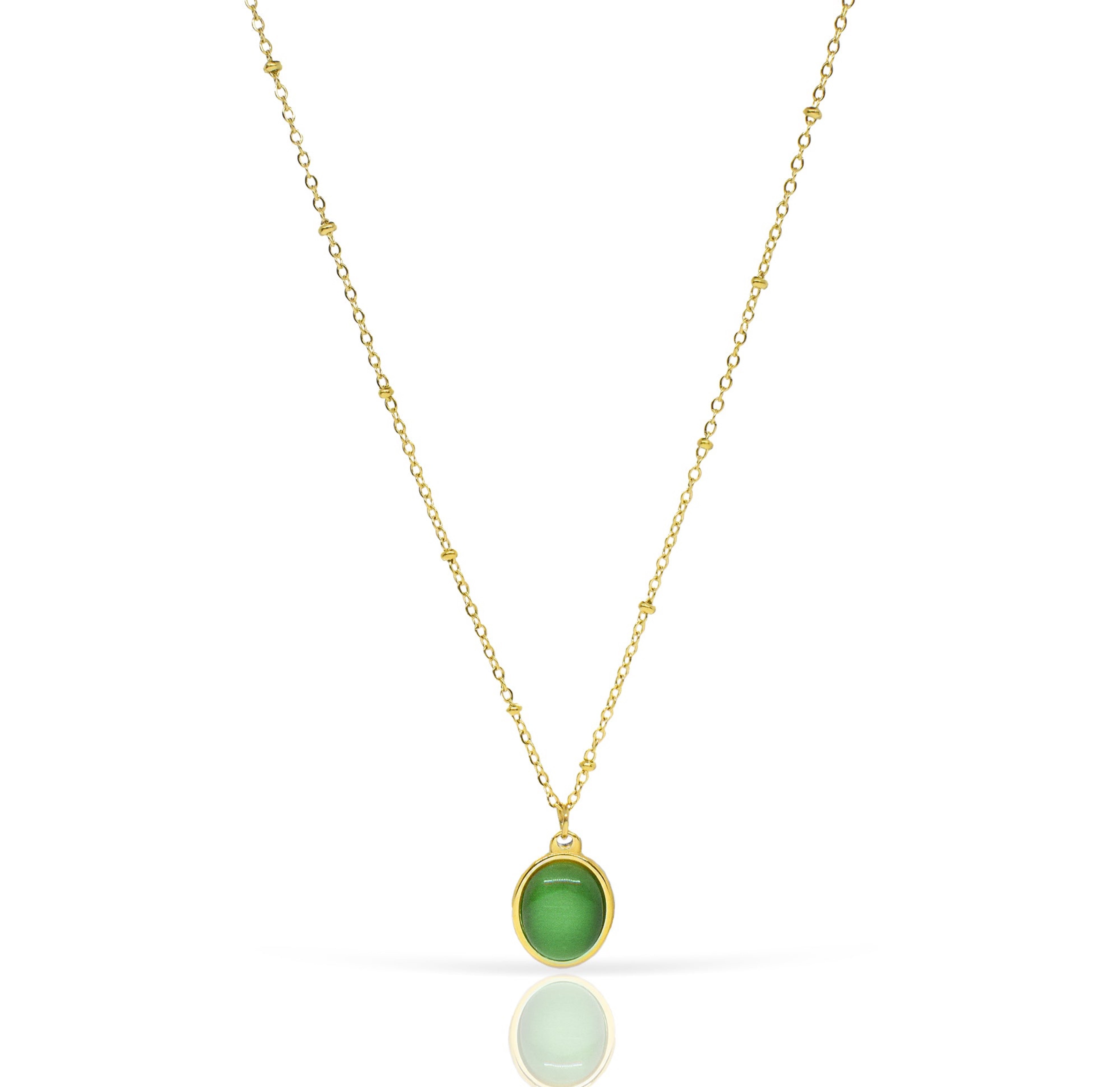 green cats eye oval pendant necklace waterproof jewelry
