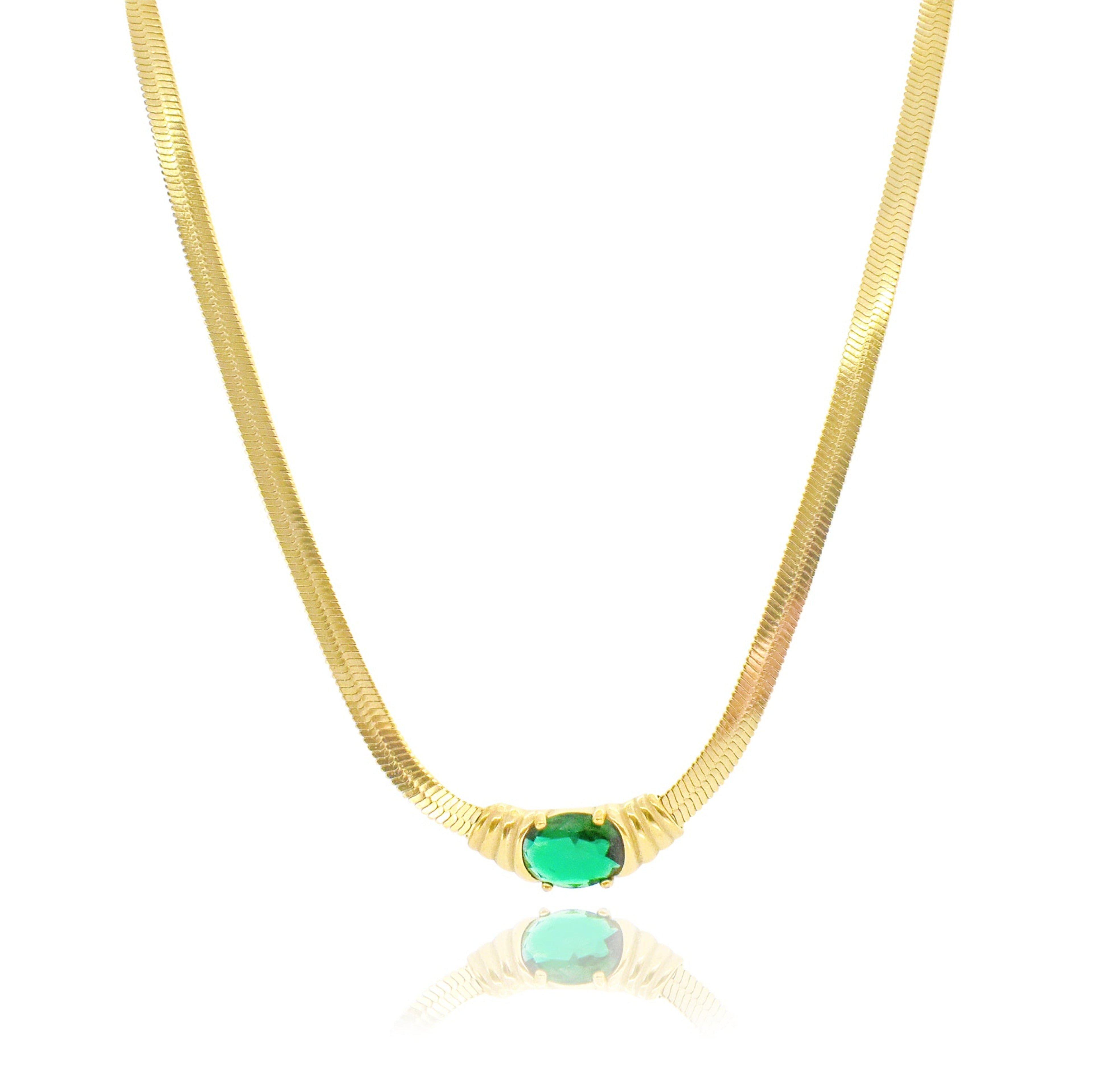 green jewel snake chain waterproof necklace