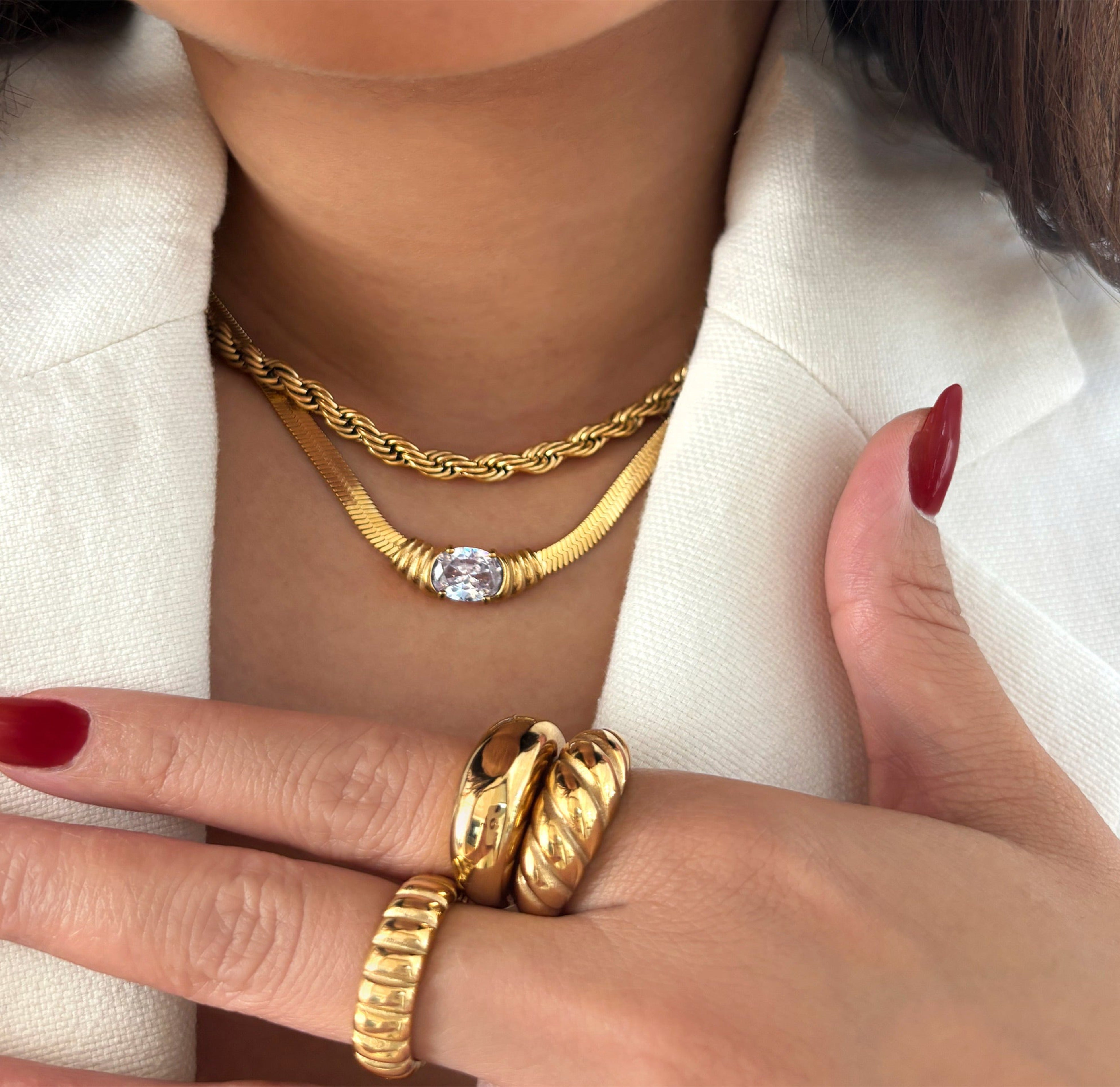 gold jewel snake chain waterproof necklace