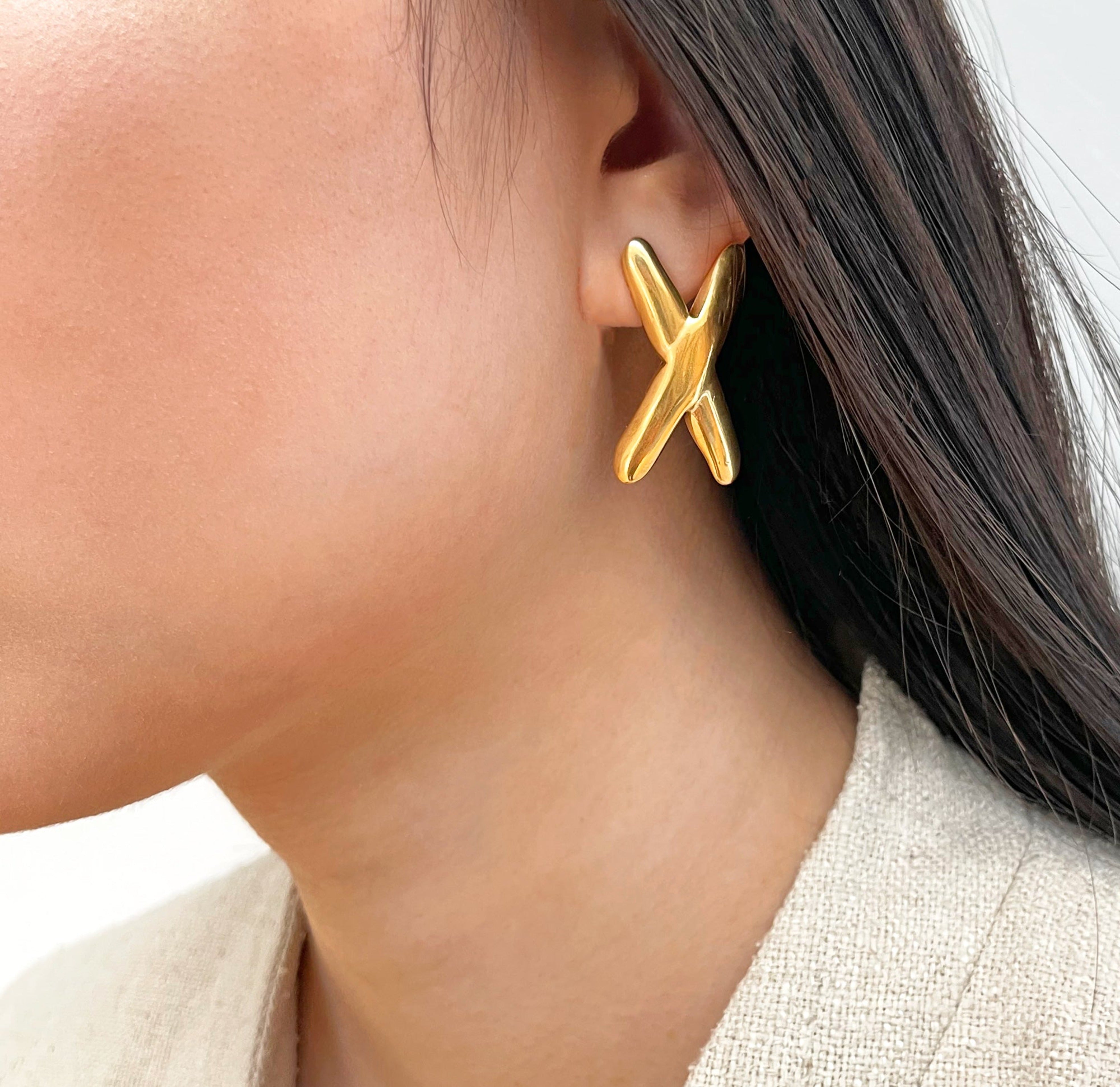 gold x earrings waterproof jewelry