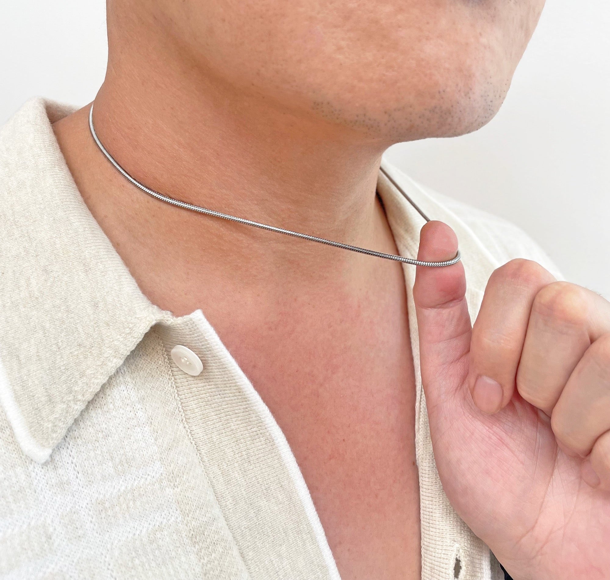 thin silver snake chain necklace mens waterproof jewelry minimal