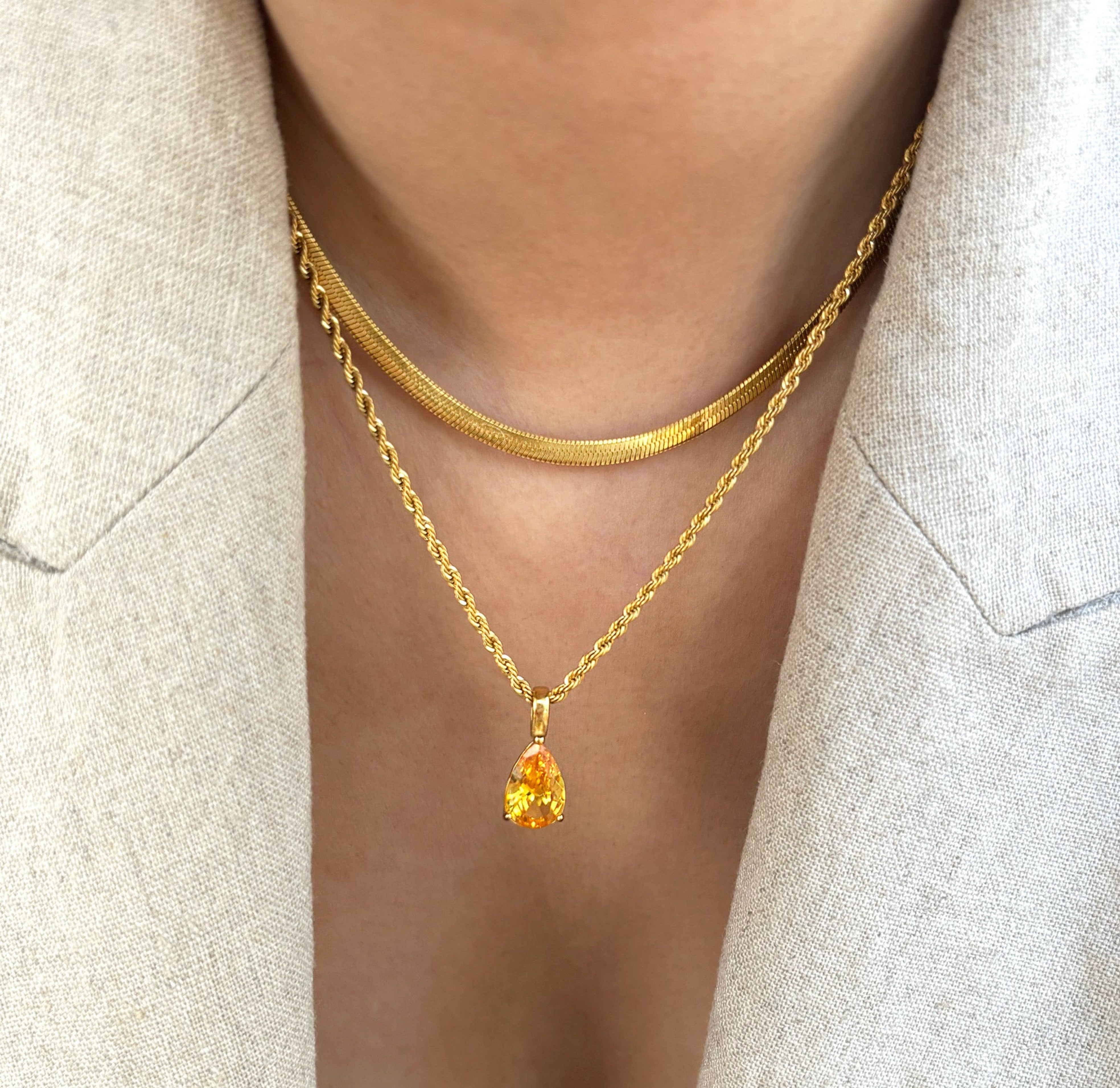 orange tear drop pendant necklace tarnish free jewelry