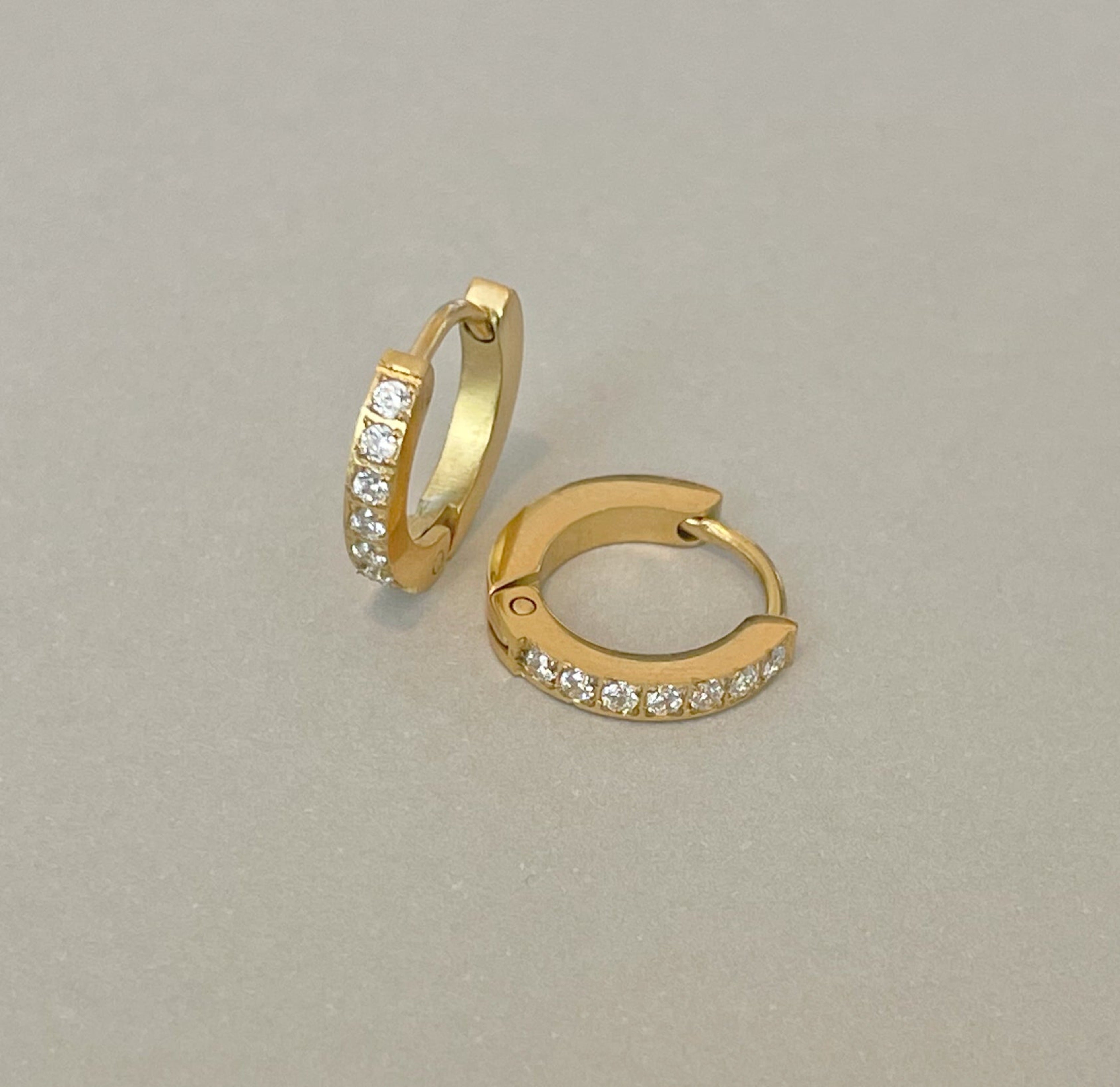 thin pave huggie earrings waterproof jewelry