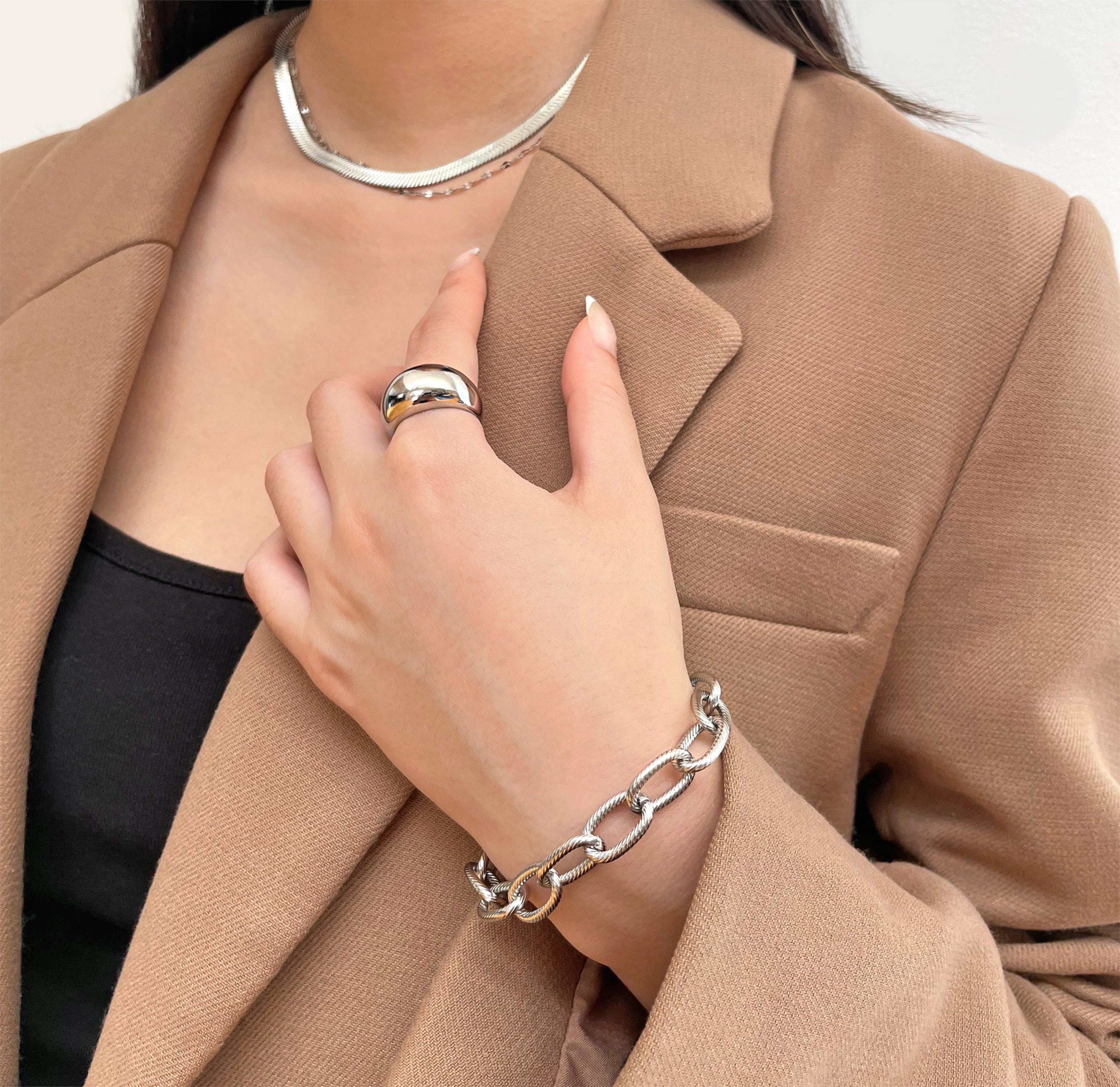 CARLY SILVER TEXTURE LINK CHAIN BRACELET SAMPLE
