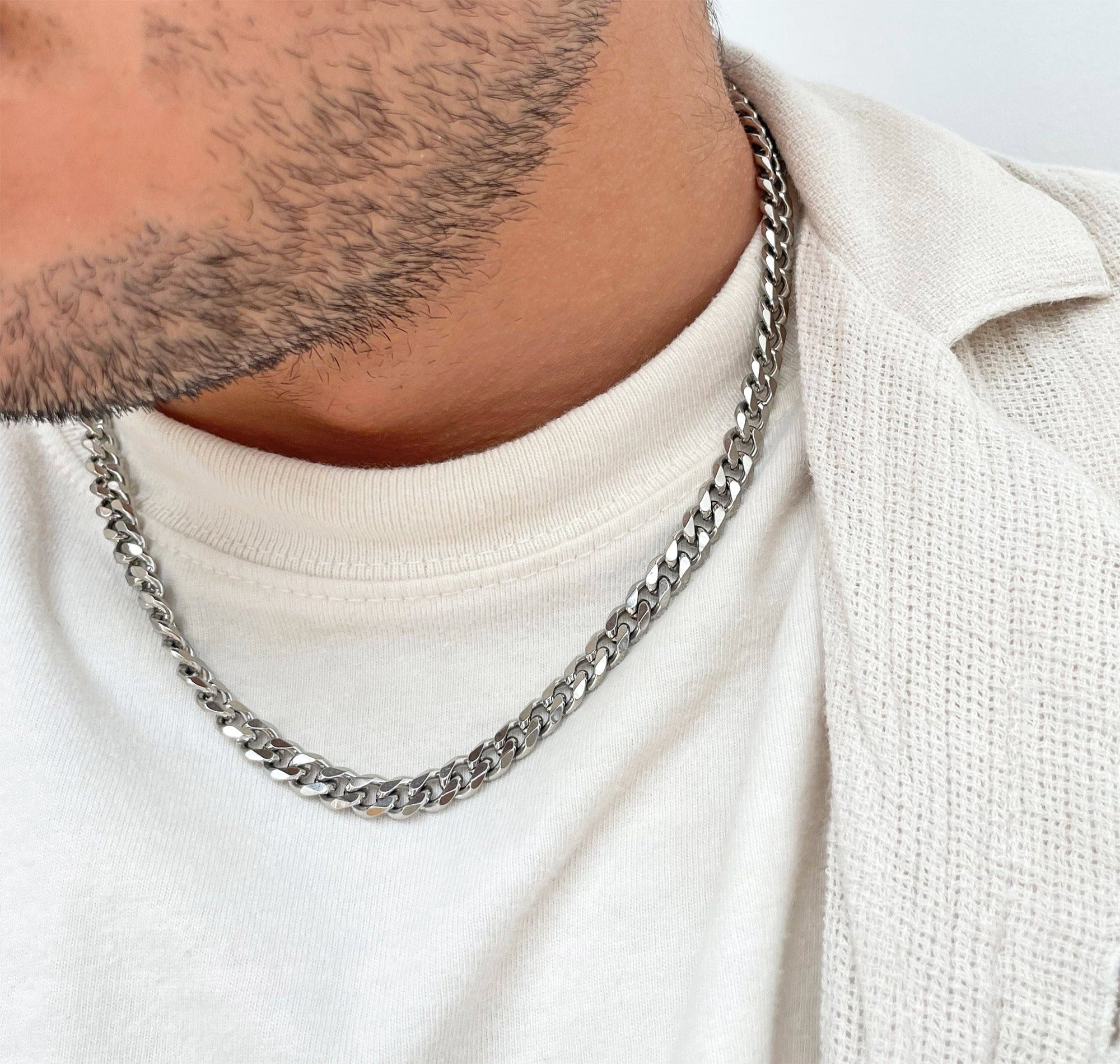 thick silver curb chain necklace mens waterproof jewelry