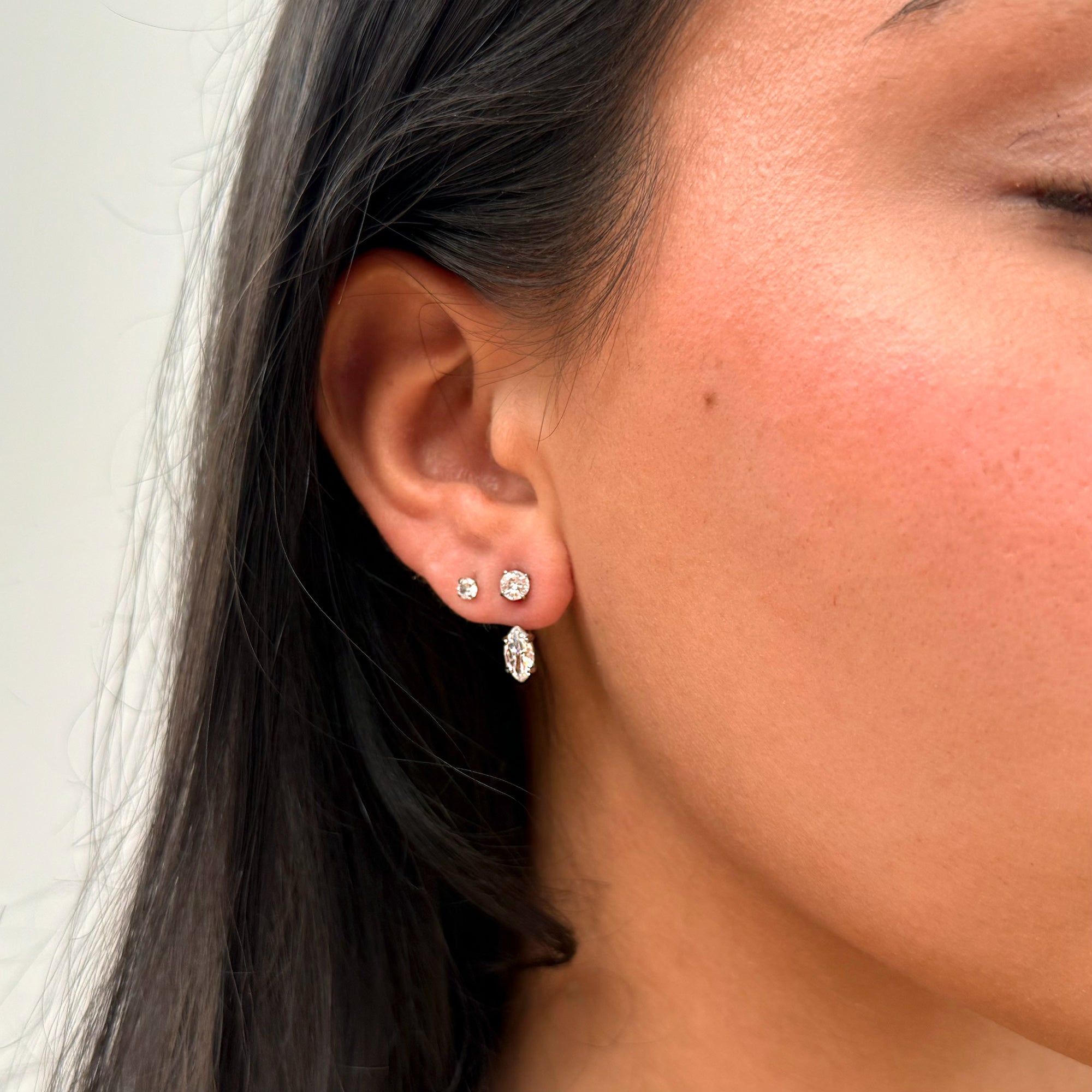 PHOEBE SILVER MARQUIS DIAMOND STUD EAR JACKET EARRINGS