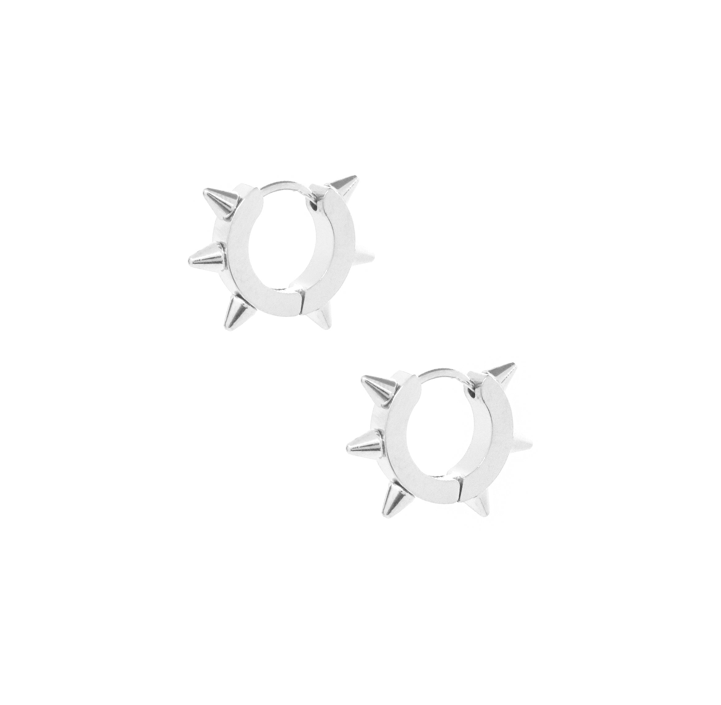 CHANTEL SILVER SPIKE HUGGIE EARRINGS-SAMPLE