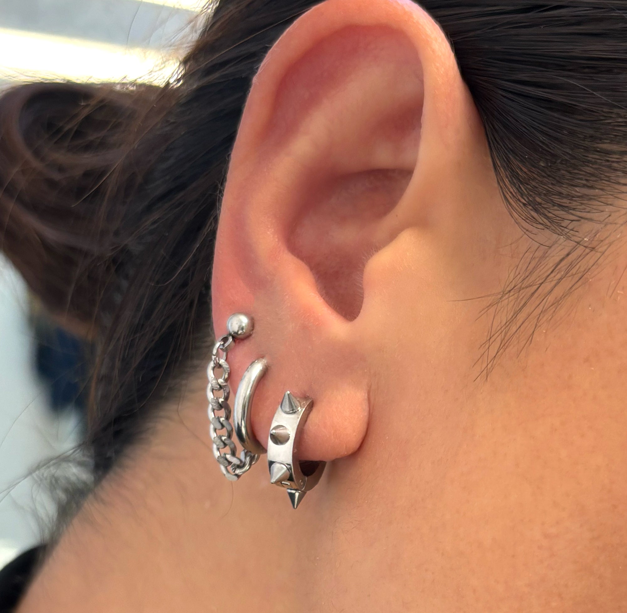 CHANTEL SILVER SPIKE HUGGIE EARRINGS-SAMPLE