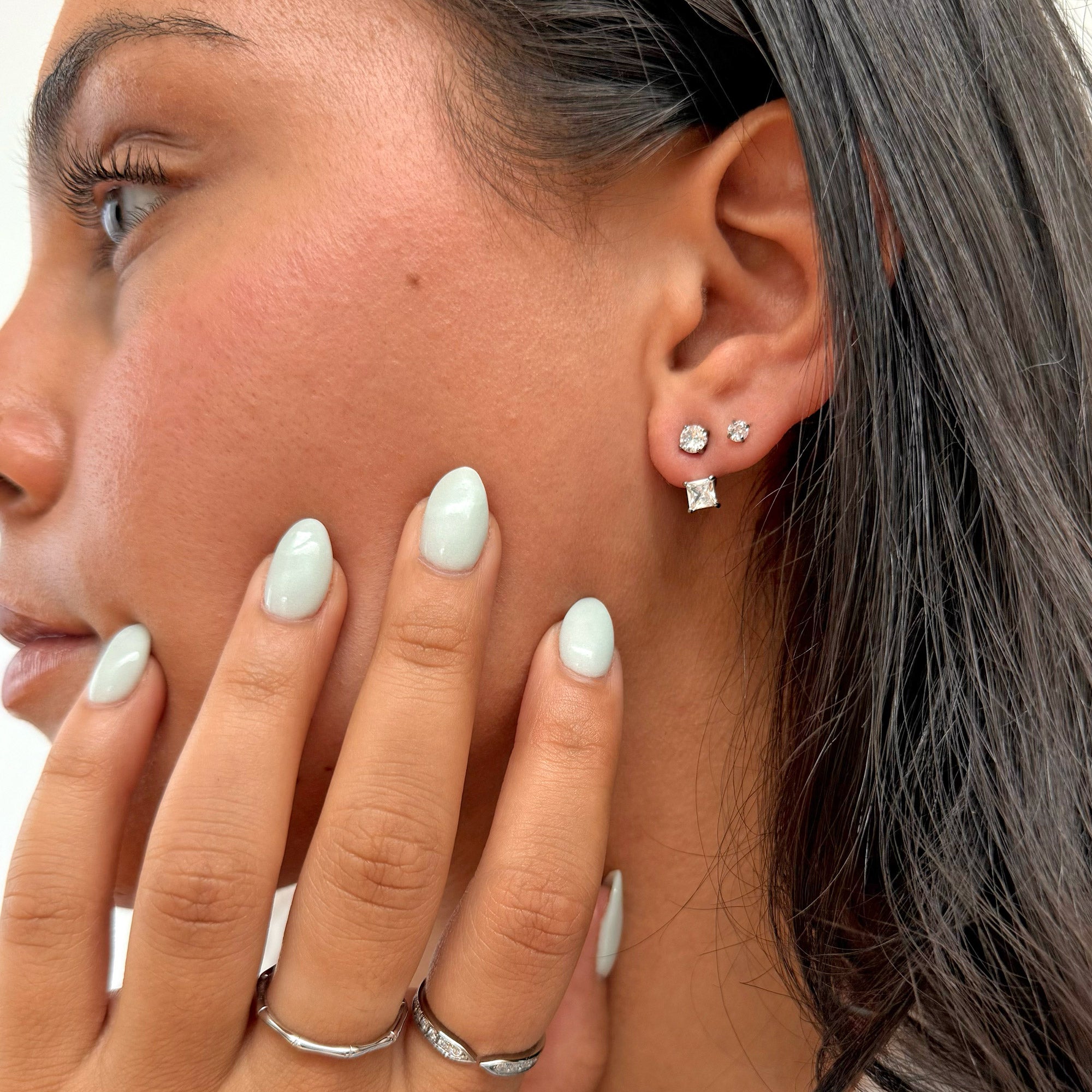 silver-square-stone-ear-jacket-waterproof-jewelry-on-model