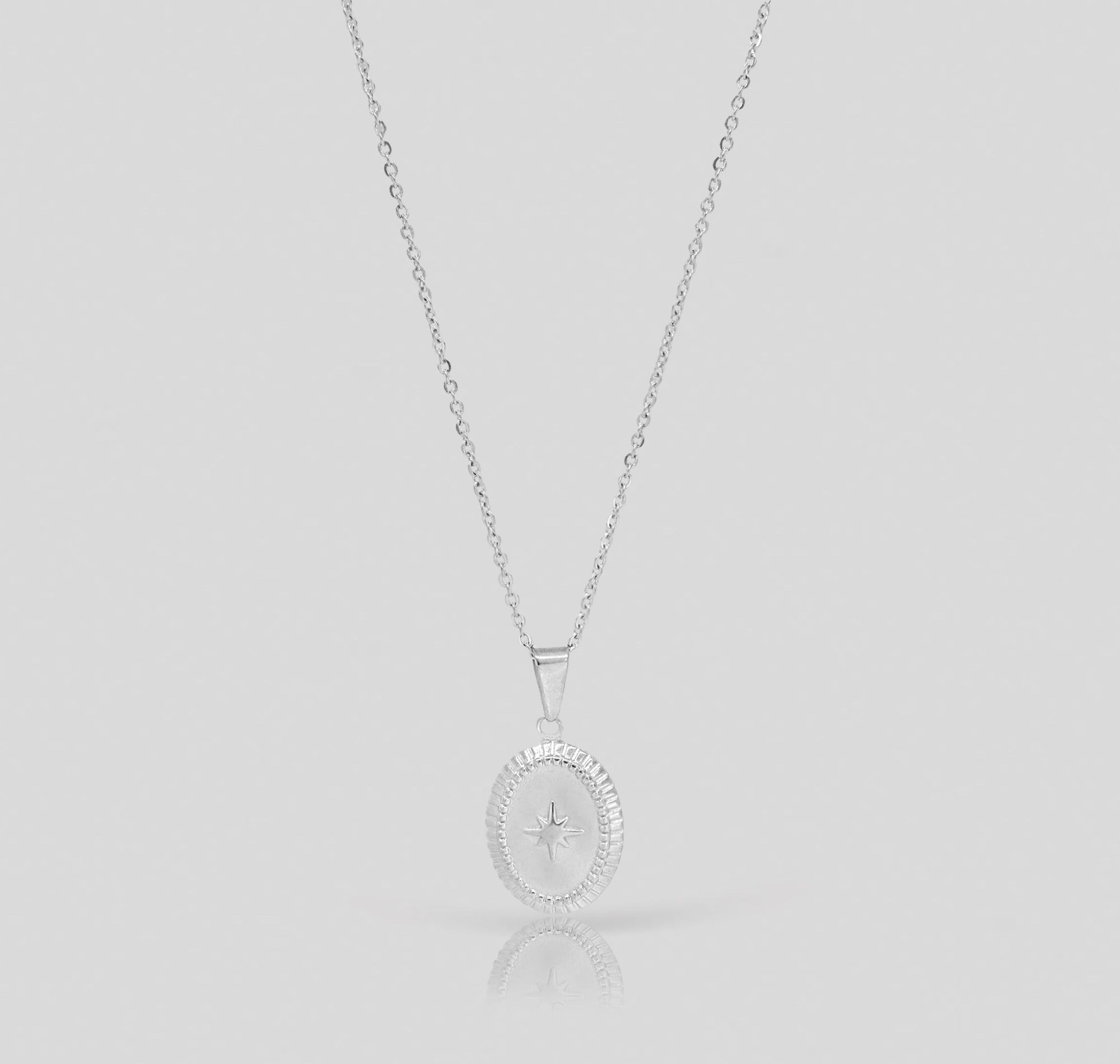 silver starburst pendant necklace mens waterproof jewelry