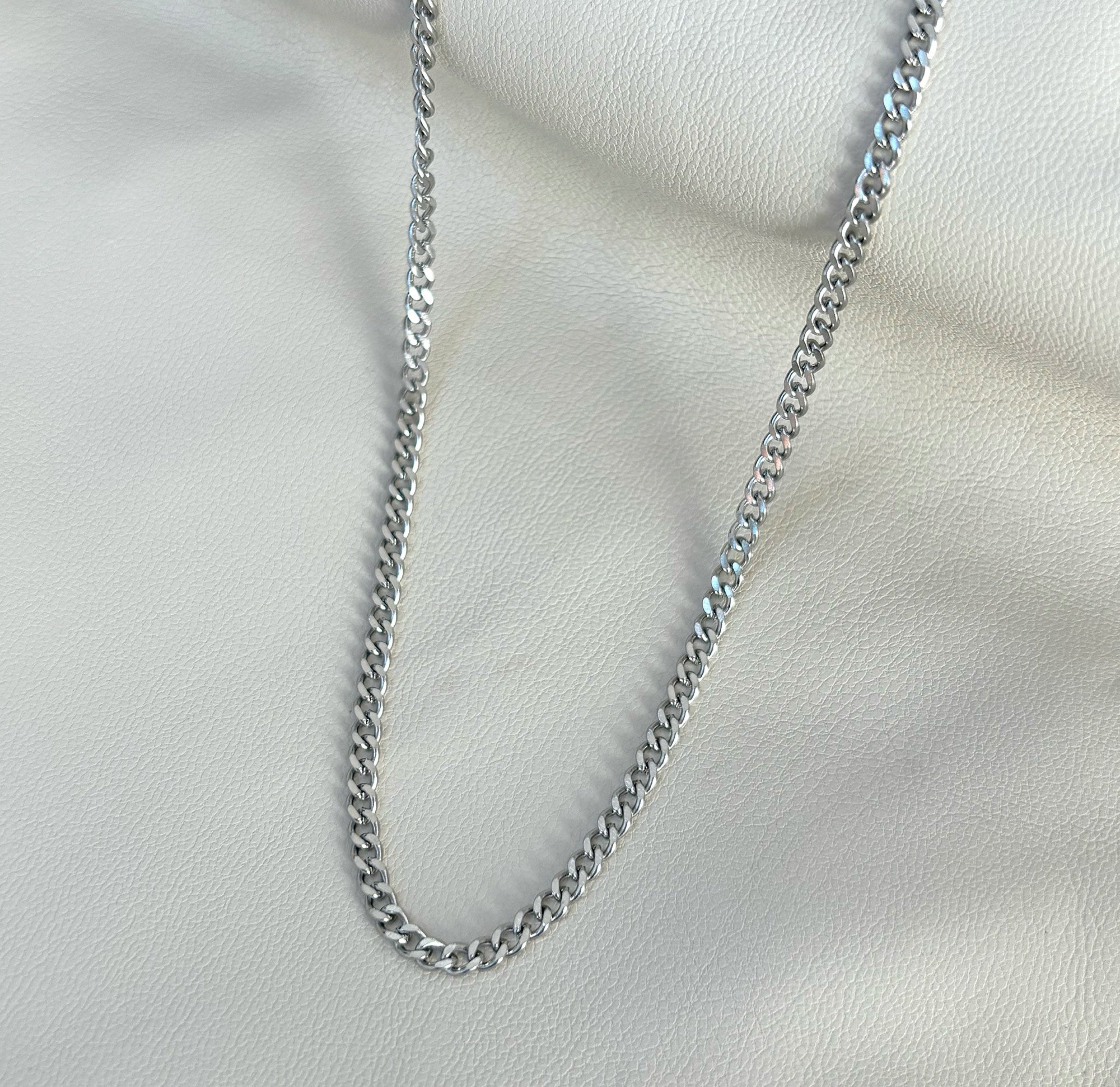 thin silver curb chain necklace waterproof jewelry