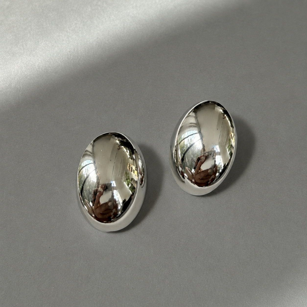 silver oval dome stud earrings waterproof jewelry