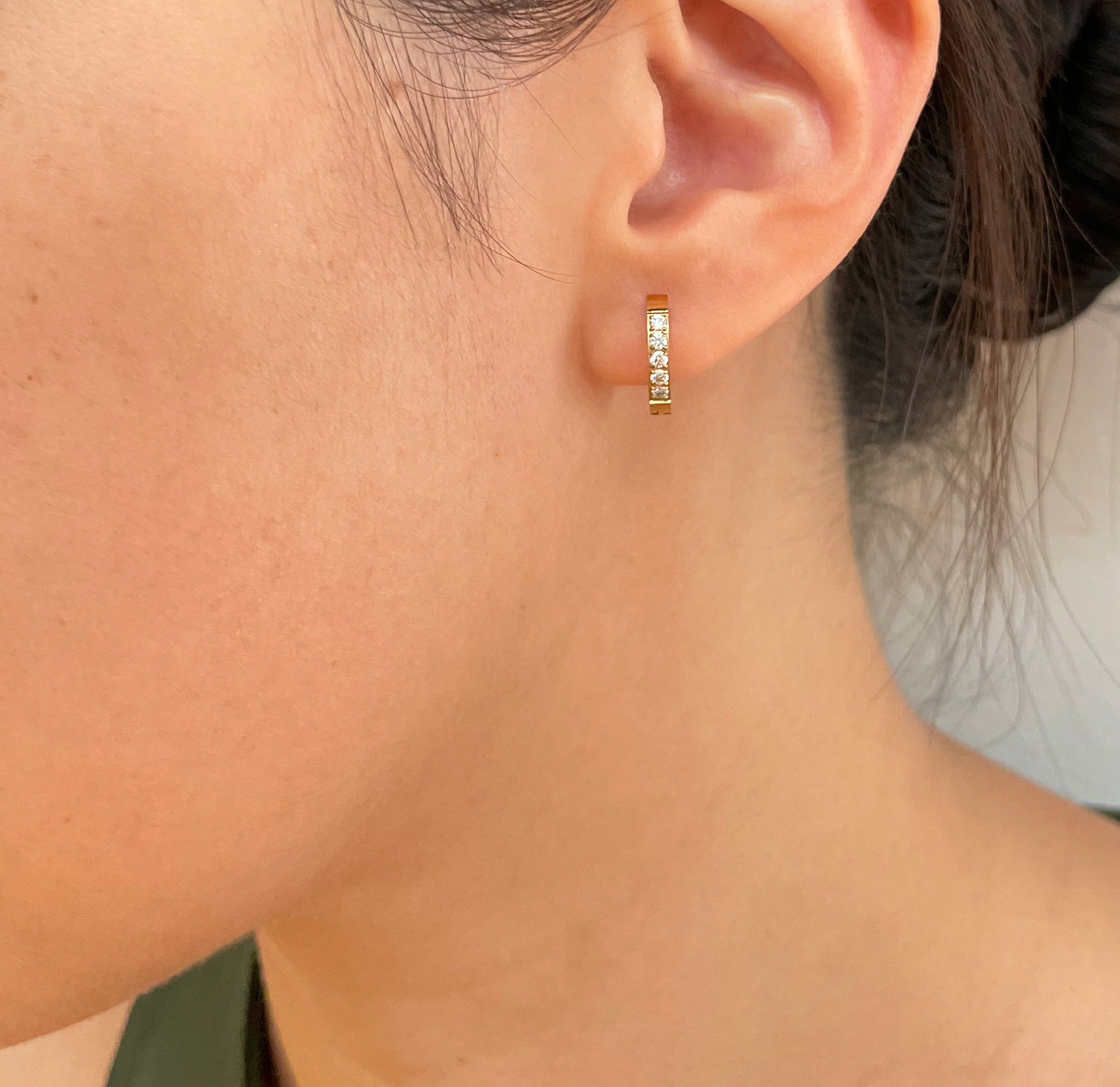 gold pave huggie hoop earrings waterproof jewelry