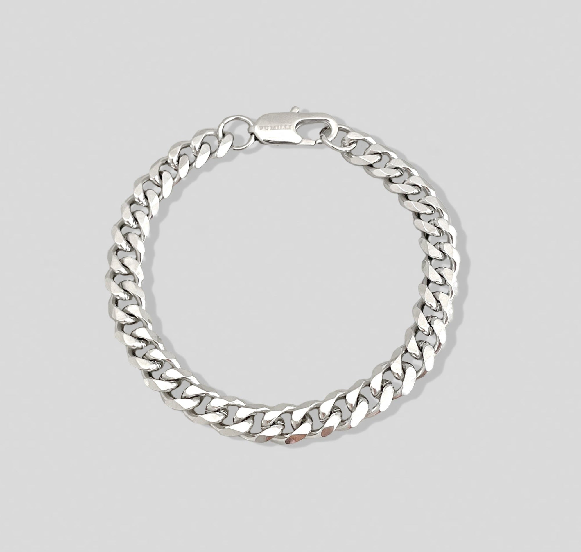Thick Silver Curb Chain Bracelet Mens Waterproof Jewelry