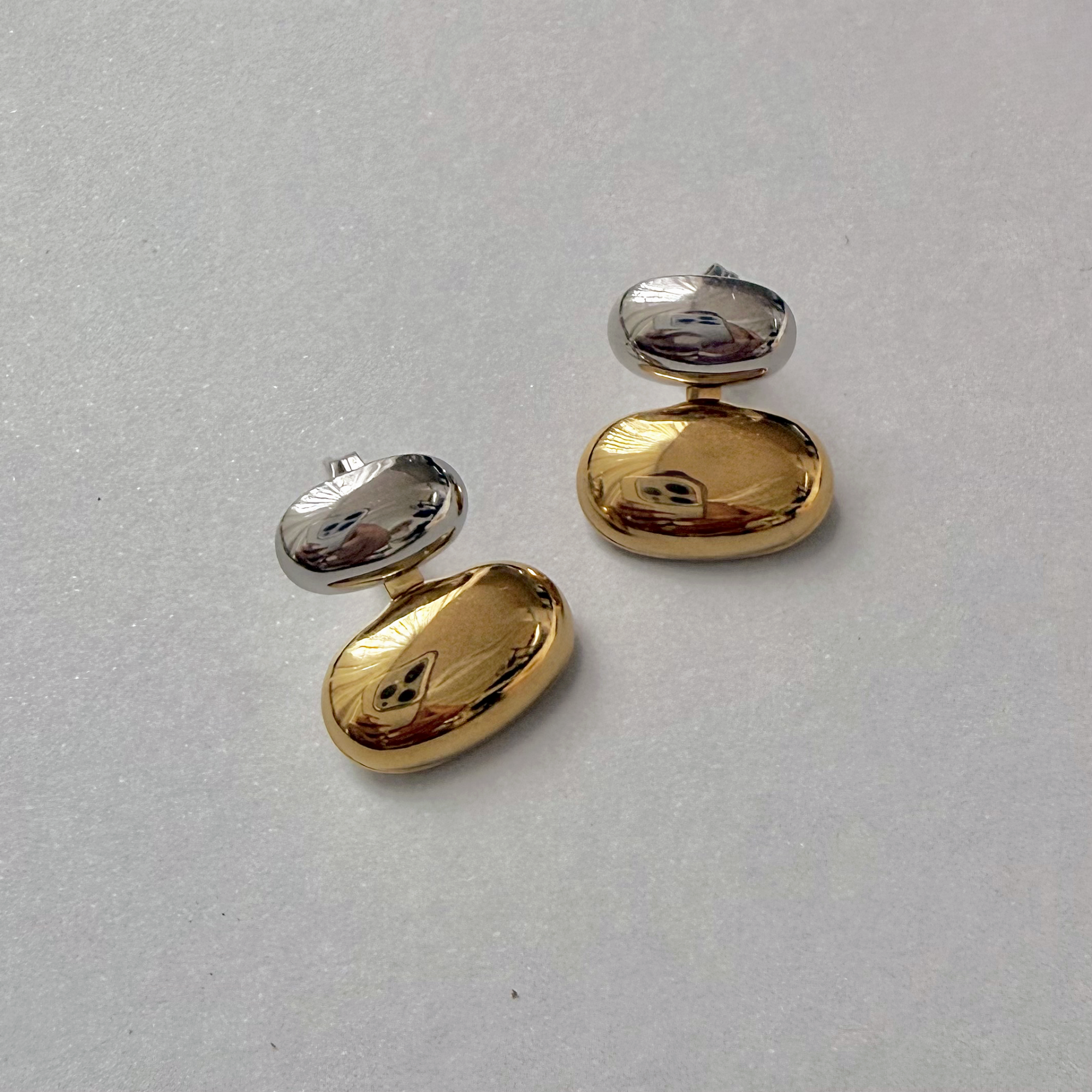 TWO-TONE OVAL DOME EAR JACKET EARRINGS - SAMPLE
