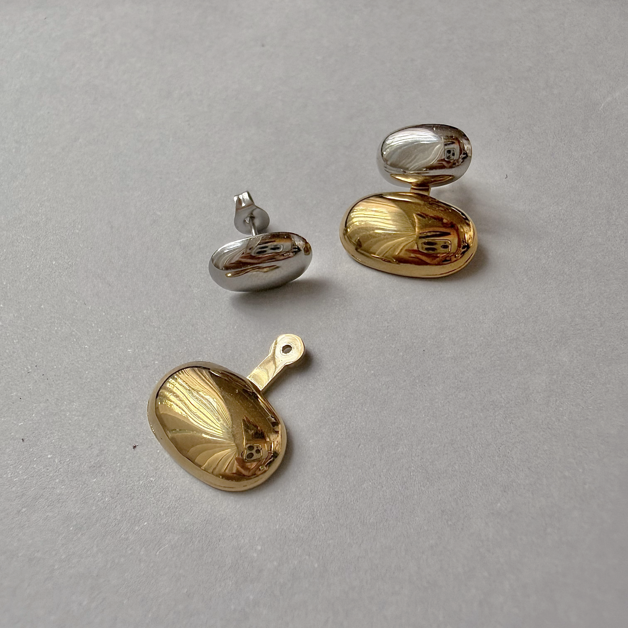 TWO-TONE OVAL DOME EAR JACKET EARRINGS - SAMPLE